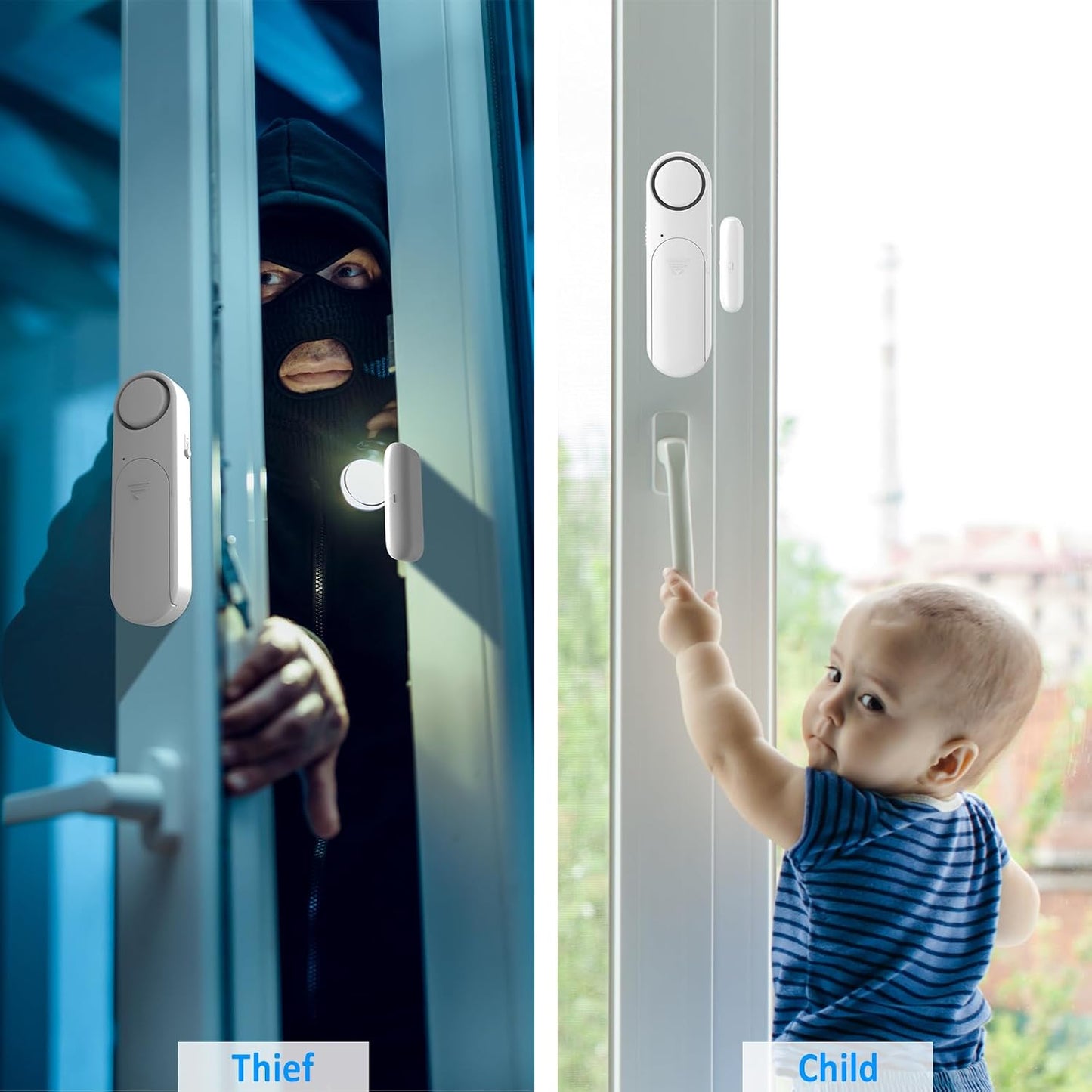 2-Pack Window and Door Alarms When Opened for Kids Safety/Dementia Safety/Home Security, Wireless Sliding Front Door Opening Sensor Alarm with Remote, 120dB Burglar Alert for House/Bedroom/Apartment