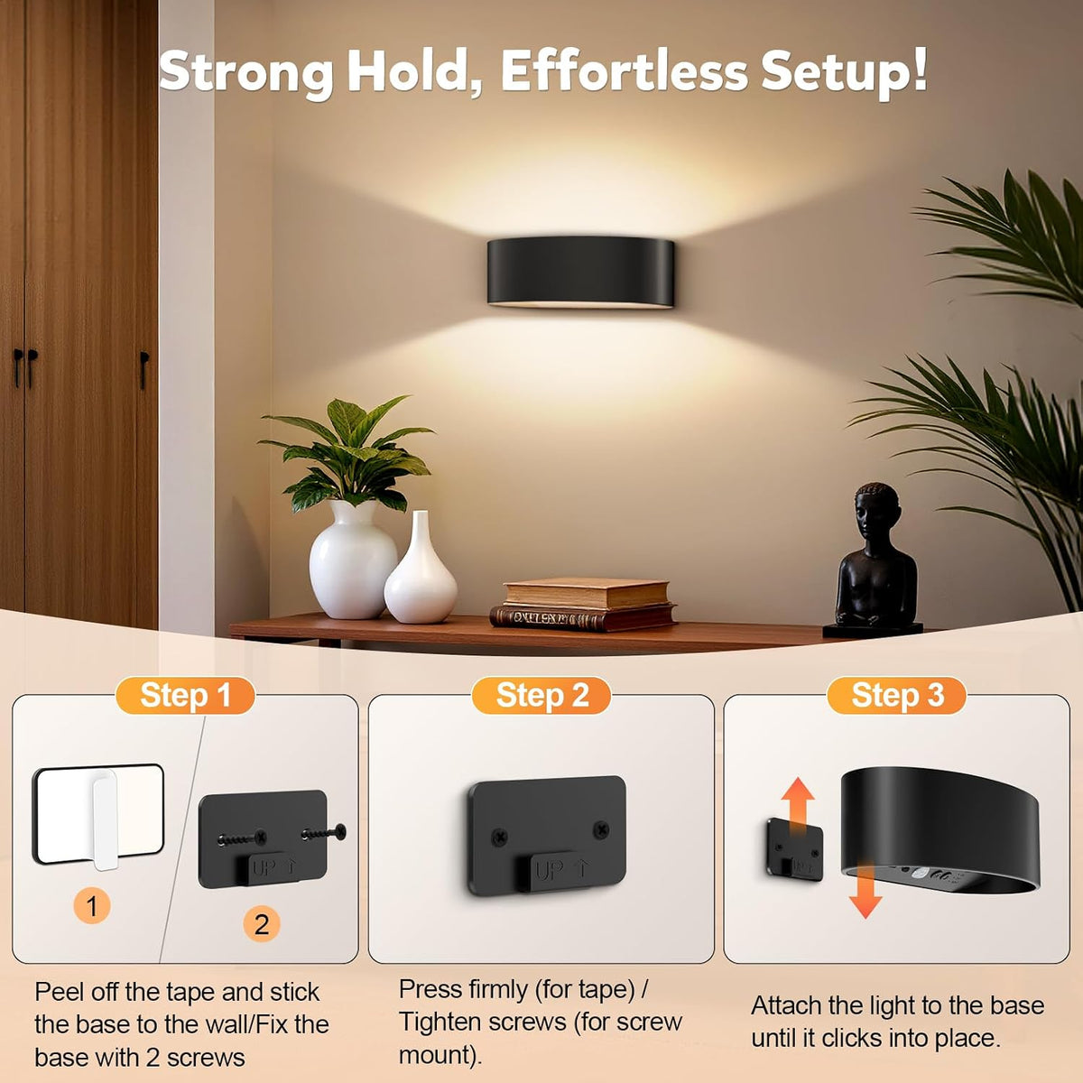 Motion Sensor Wall Sconces Set of 2, Rechargeable 5000mAh Battery Operated Wall Light with Remote Control, 15 RGB and 3 Colors Dimmable, Up and Down Wireless Wall Mount Light for Hallway Stair