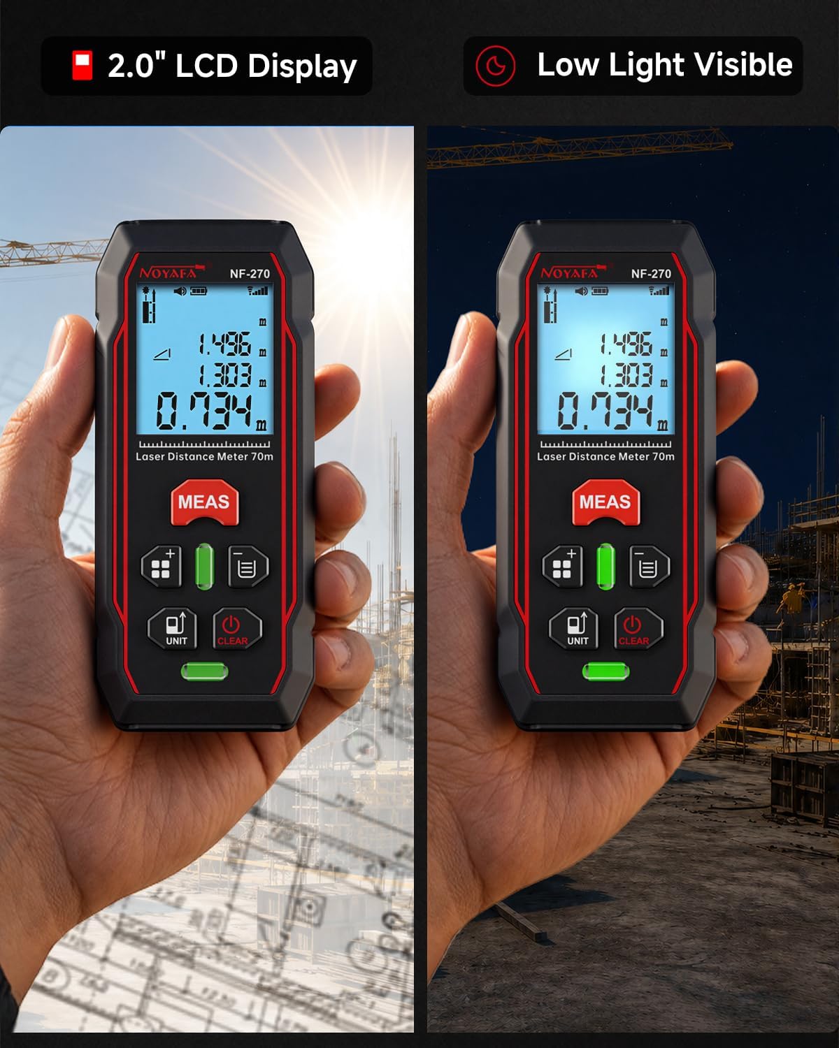 NOYAFA 230Ft Laser Measuring Tool, Digital Laser Tape Measure | Backlit LCD, ±1/16" High Accuracy, Distance/Area/Volume/Pythagorean Modes, Compact for Home & Construction