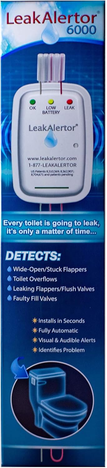 LeakAlertor 6000 Toilet Leak Detector – Installs in Seconds, No Tools Required / Detects Leaks, Running Toilets, and Other Problems That Cause High Water Bills / Visual & Audible Alerts