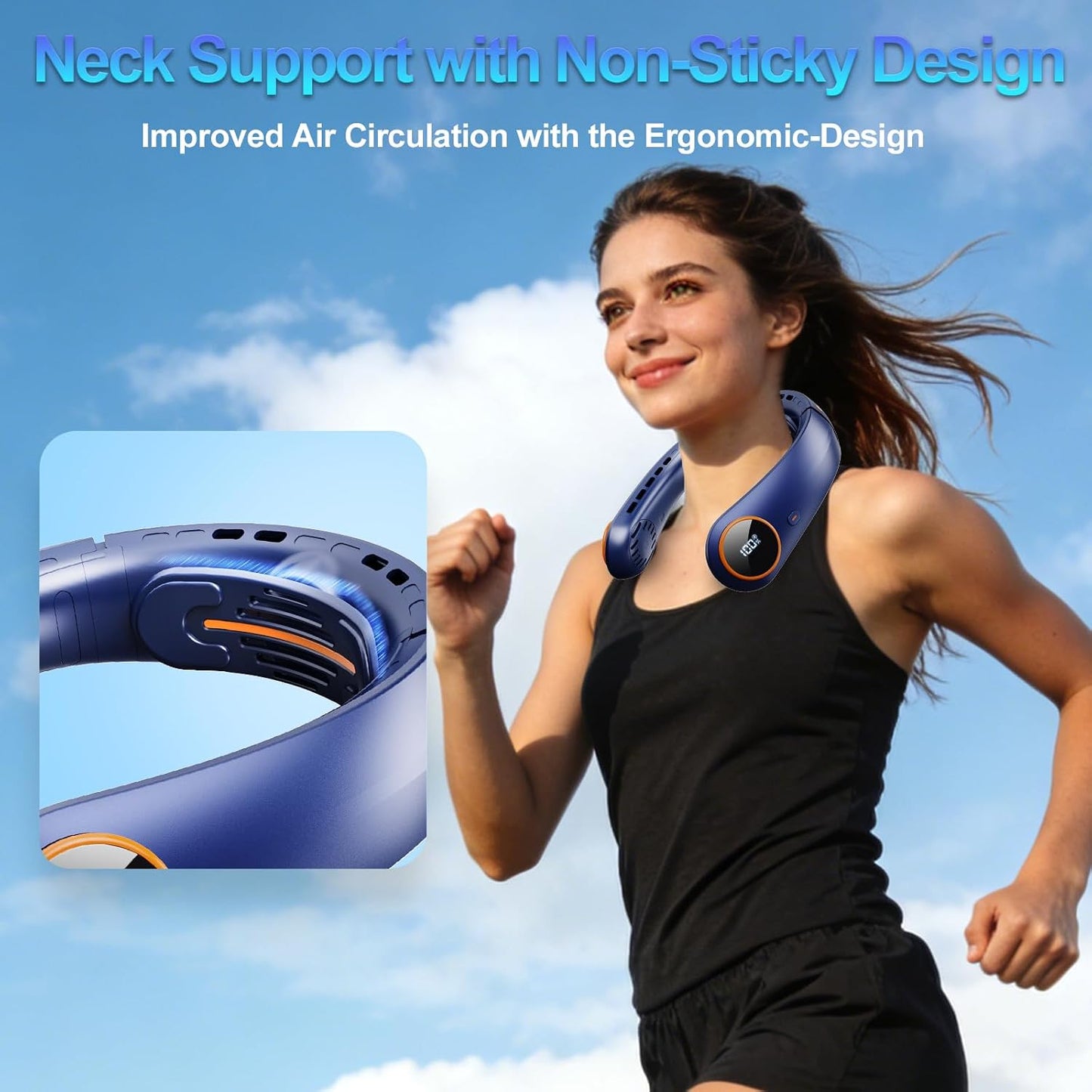 Portable Neck Fan, 5000mAh Bladeless Fan with 3 Built-in Fans, Instant Cooling 360° Surround Airflow & LED Display, Wearable Personal Fan for Outdoor, Travel, Gifts for Women Men (Blue)