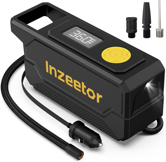 150 PSI Tire Inflator Portable Air Compressor with Digital Pressure, Black | 12V DC Auto Shutoff Air Pump Emergency LED Light for Car Tires, Bicycle & Balloons