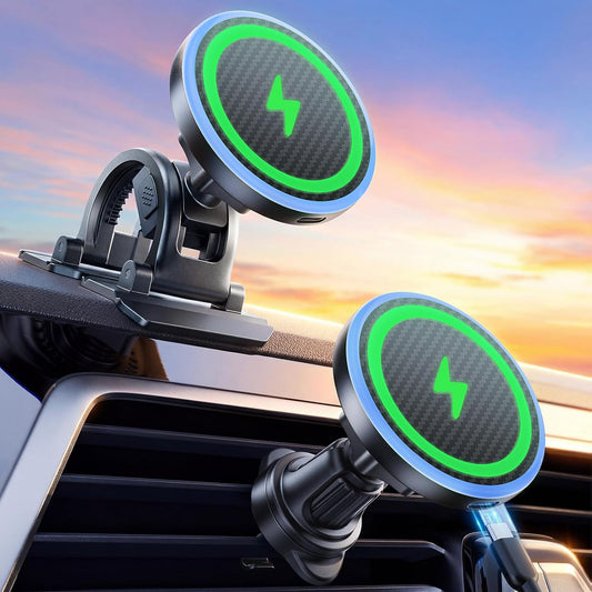 Estbuc 2-in-1 15W Magsafe Car Mount Charger, Magnetic Wireless Car Charger | 360° Dashboard & Air Vent Phone Mount, Phone Holders for Your Car, Car Accessories for Men Women for iPhone 17-12