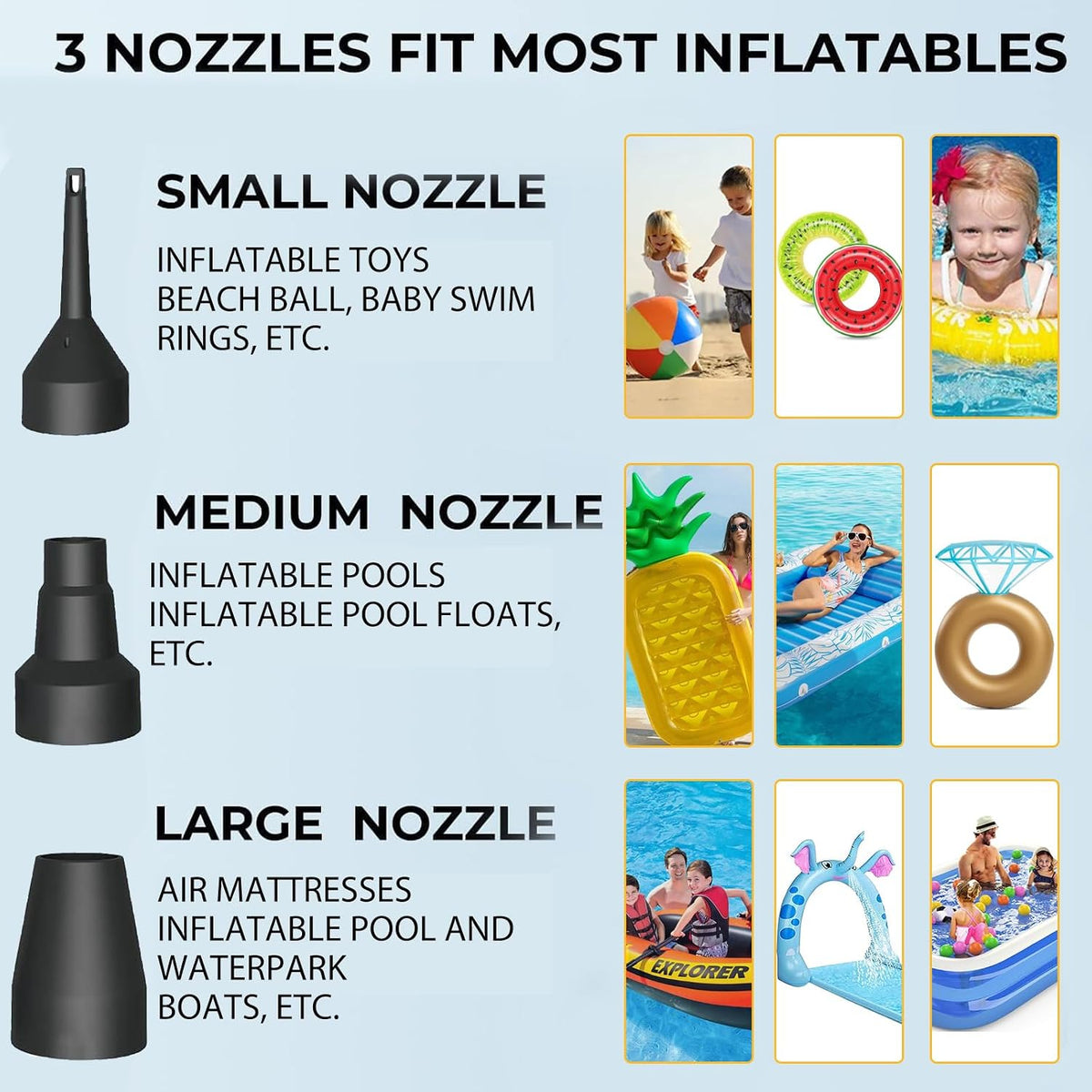 Jasonwell Electric Air Pump Portable Quick-Fill AC DC Inflator Deflator Pump for Air Mattress Inflatables Pool Floats Water Toy Raft Bed Boat Pool Toy with Nozzles 110-240 V