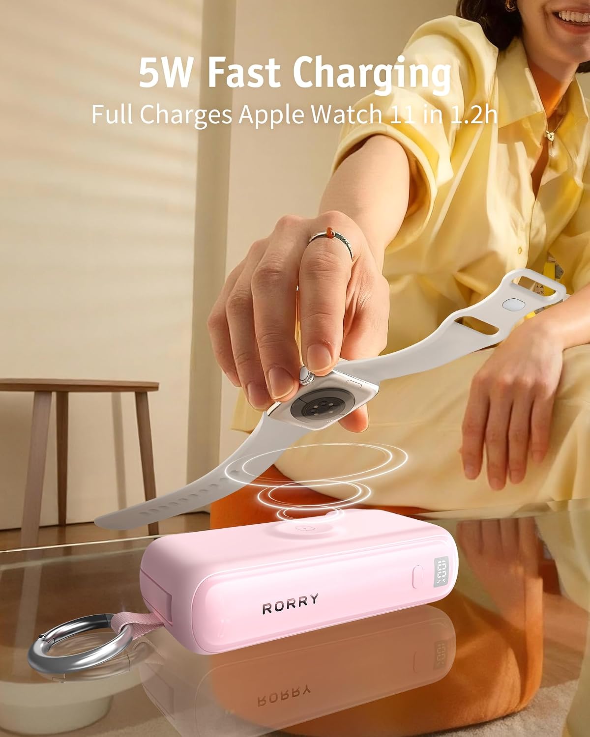 RORRY Flow Portable Charger 10000mAh 40W Wall Plug Power Bank Battery Pack | Built-in USB-C Cable, Keychain Design, Fast Charging, for iPhone 17/16/15, Apple Watch, iPad, 3-in-1, Travel Essential