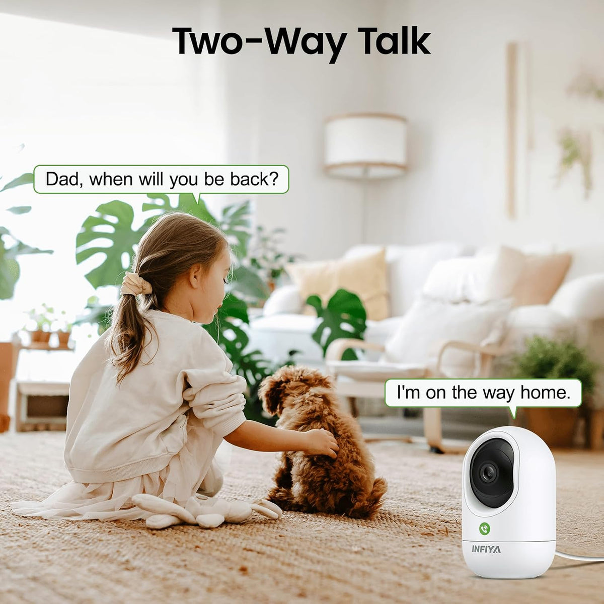 INFIYA 2K Indoor Camera-One-Touch Call Baby/Elderly Monitor Pet Camera 360° PTZ & Intelligent Tracking for Home Security, Compatible with Alexa/Google Home(2.4GHz WiFi Only) - K7 2P