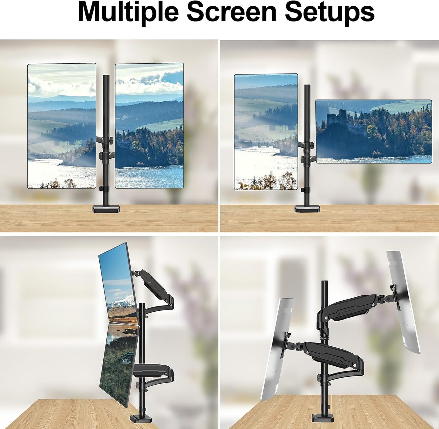 MOUNT PRO Vertical Dual Monitor Mount, Stacked Monitor Stand for 2 Computer Screens up to 32 inches, Full Motion Adjustable Tall Display Desk Mount, Each Arm Holds up to 17.6lbs, VESA Mount
