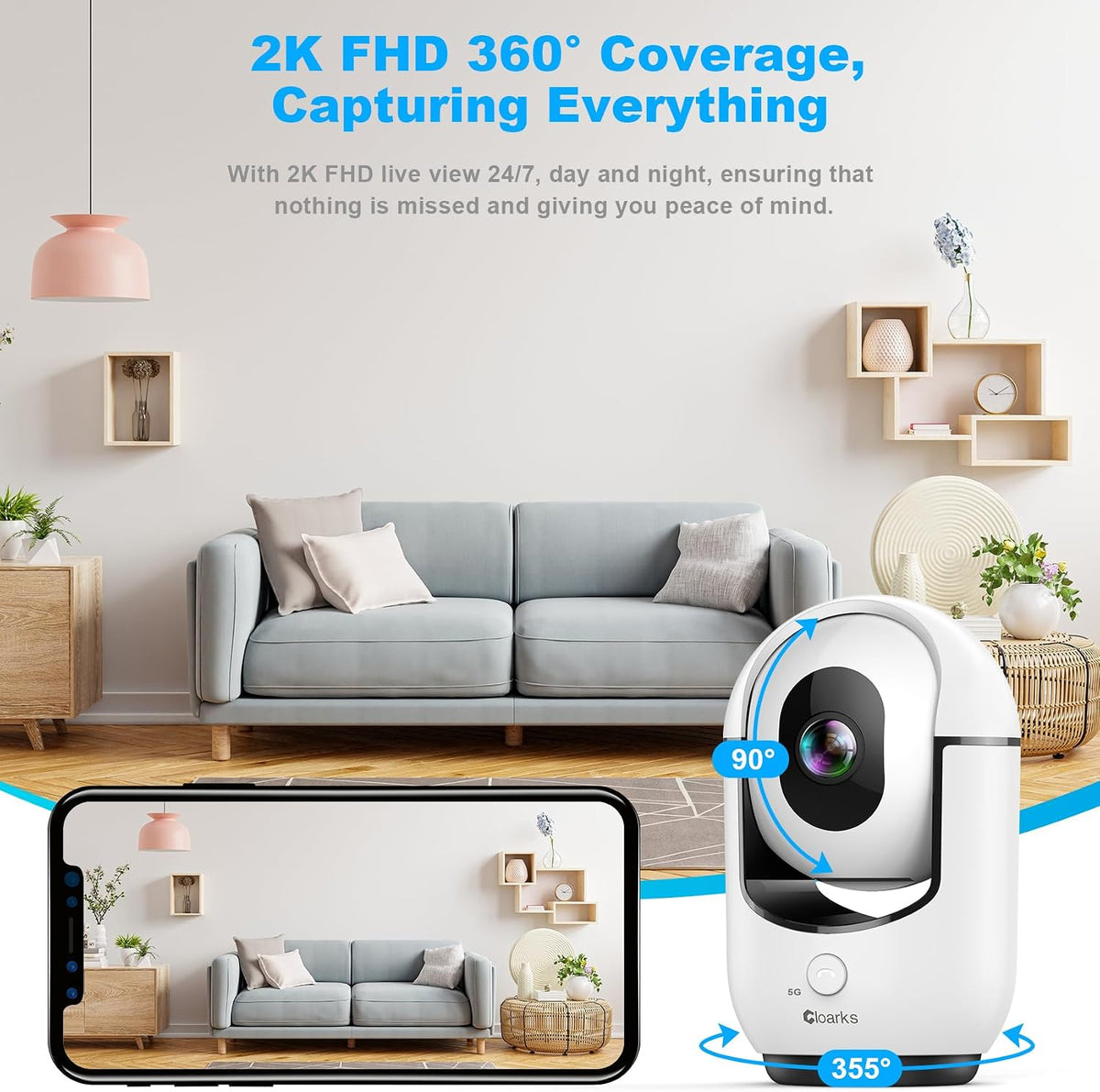 Cloarks 2K Pan/Tilt Security Camera, WiFi Indoor Cameras for Home Security with AI Motion Detection, Pet/Dog/Baby Camera with Phone App, 2-Way Audio, 24/7, Siren, TF/Cloud Storage, 4 Pack