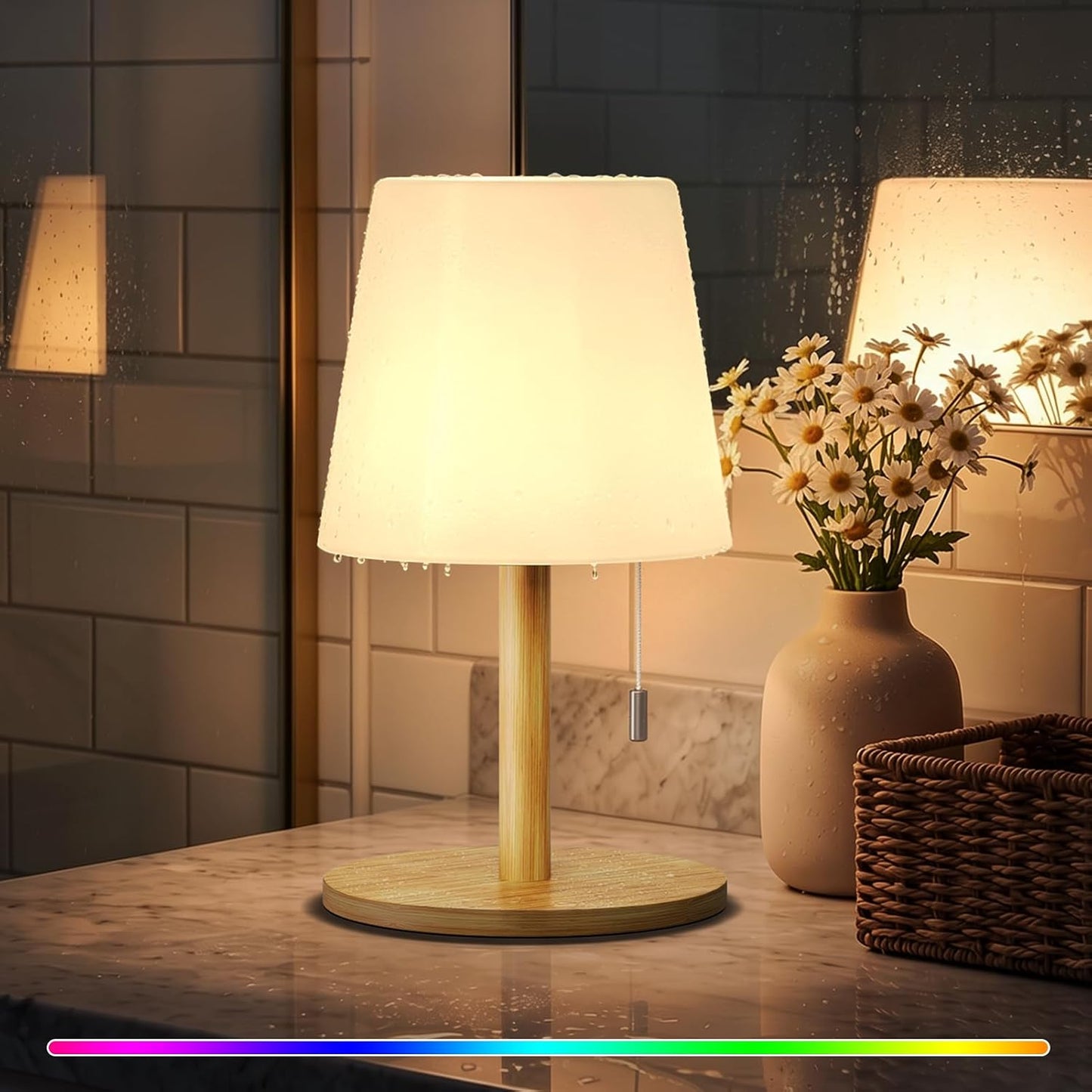 uuffoo Shower Lamp Rechargeable Cordless Light Waterproof for Bathroom Spa | Portable Battery Operated Table Lamp RGB Mood Lighting LED Night Light for Patio kitchen Camping (Bamboo)