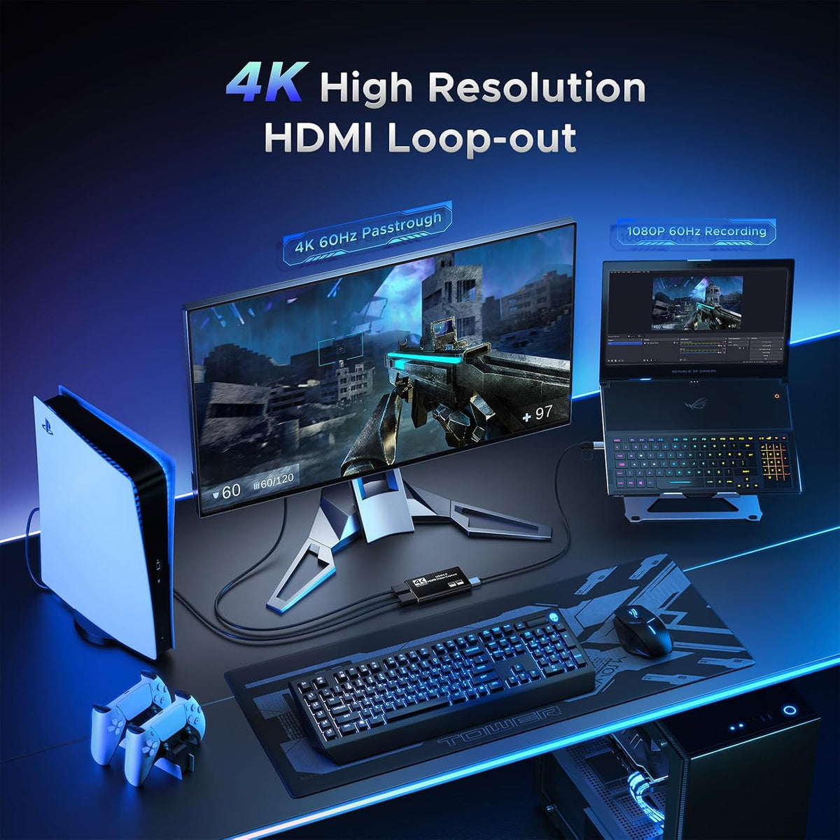 XIIXMASK Video Capture Card, Audio Video Capture Card, USB 3.0 Capture Card 4K HDMI Loop-Out, 1080P 60FPS/2K 30FPS Video Game Capture for Streaming Works for PS5/Switch/Camera/PC/OBS(Black)