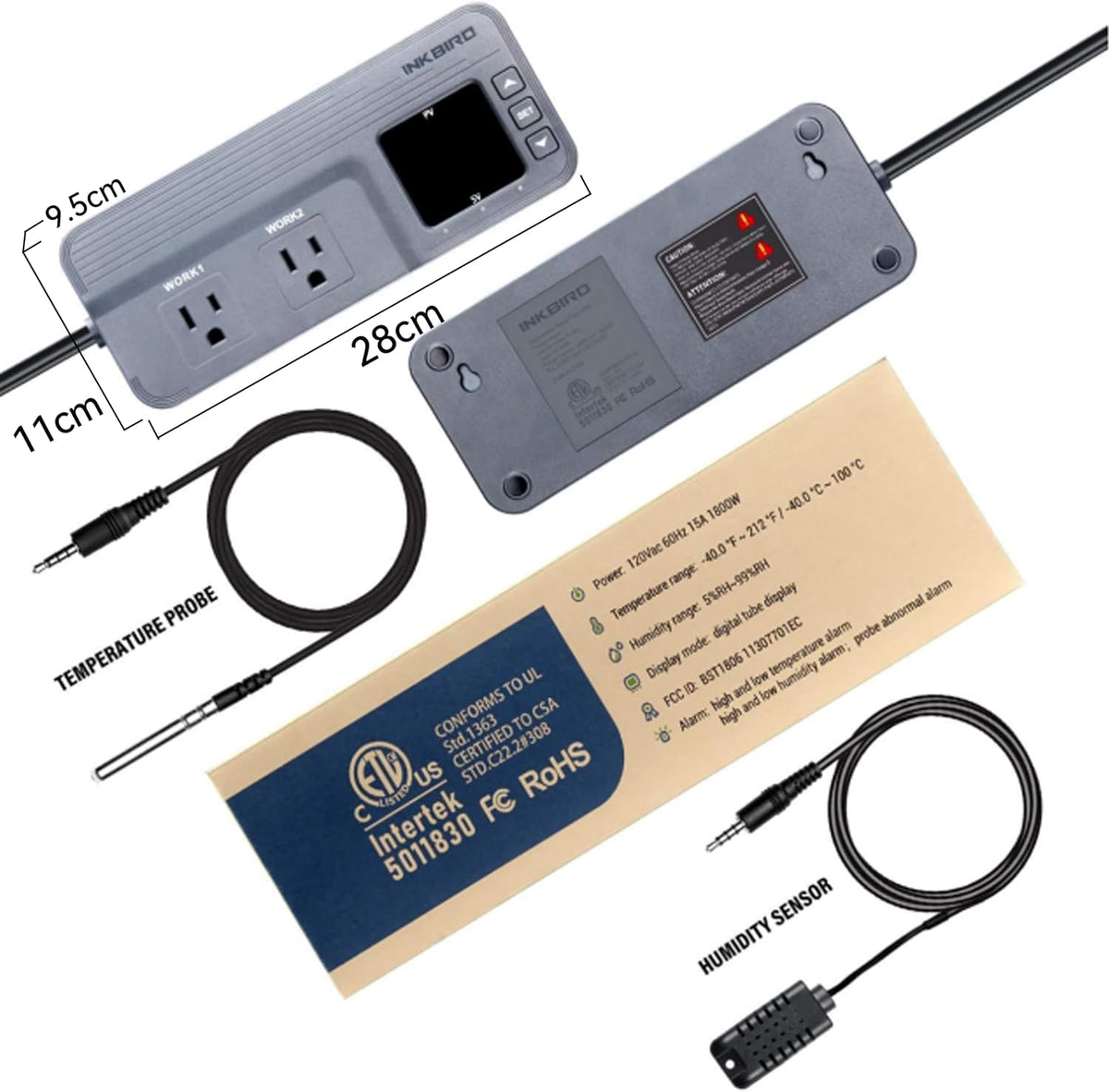 Inkbird Temperature and Humidity Controller ITC-608T Pre-Wired Dual Stage Thermostat 120VAC 15A 1800W ETL Listed Mushroom Greenhouse Homebrew