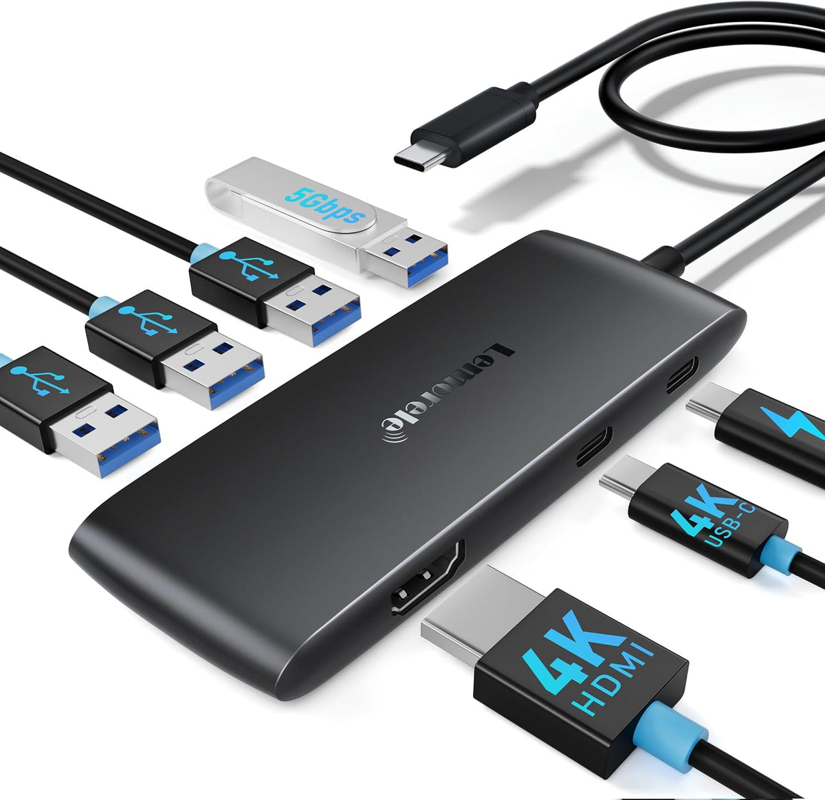 Lemorele 7-in-1 USB-C Hub, Dual 4K USB-C Video & HDMI, 100W PD