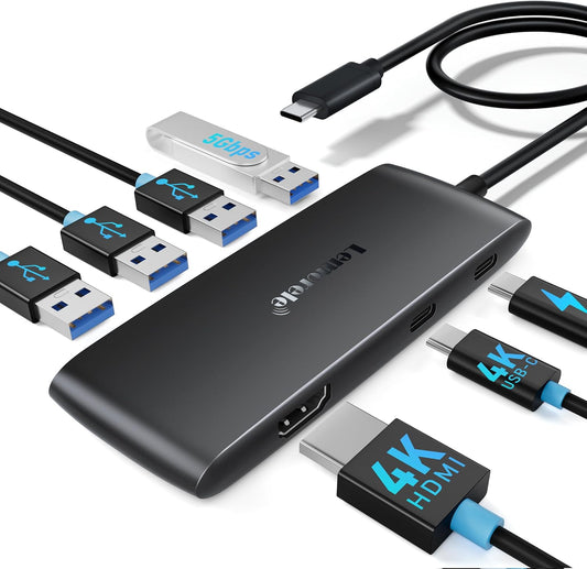 Lemorele 7-in-1 USB-C Hub, Dual 4K USB-C Video & HDMI, 100W PD