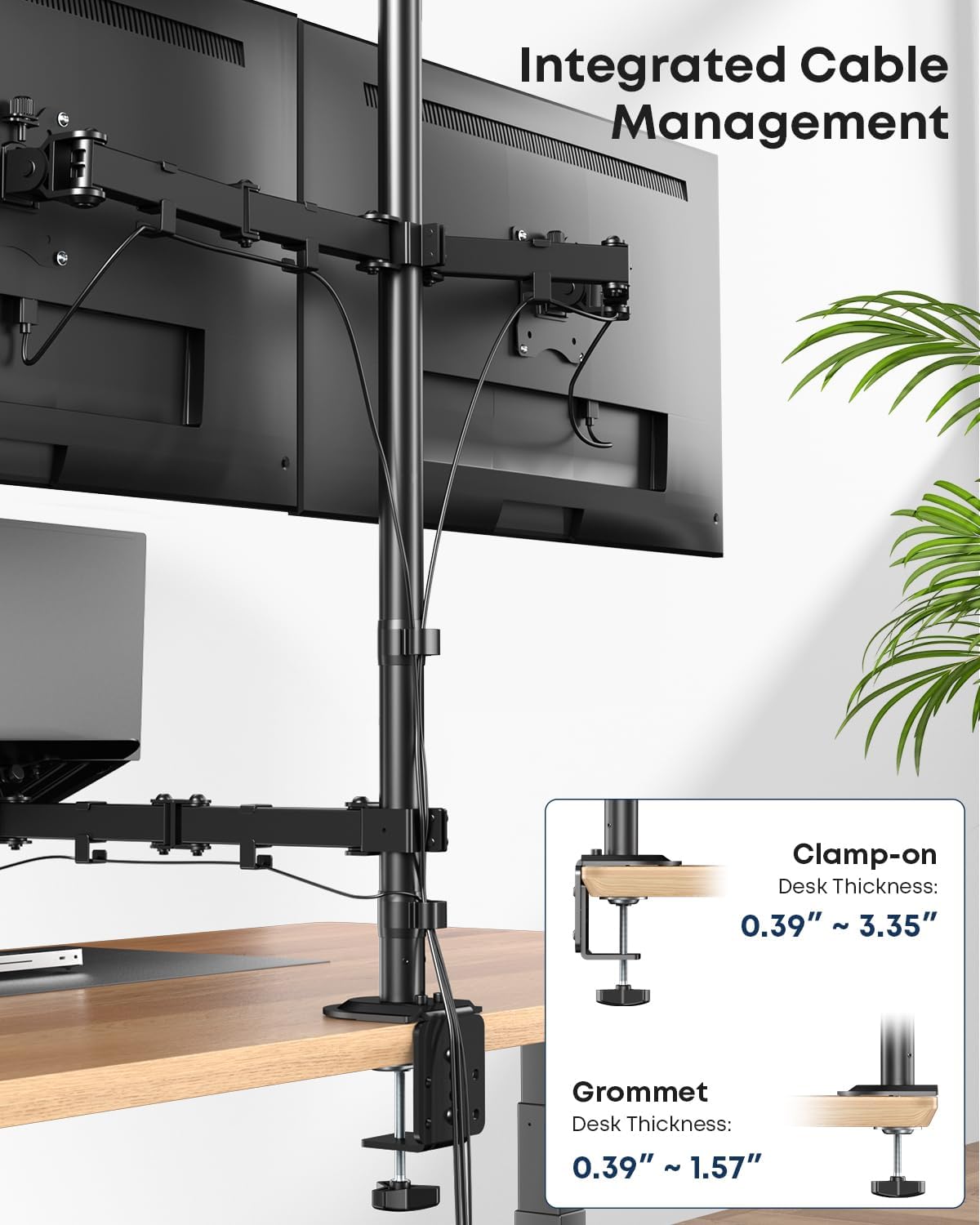 Dual Monitor and Laptop Desk Mount fits 17-32 Inch, Full Motion