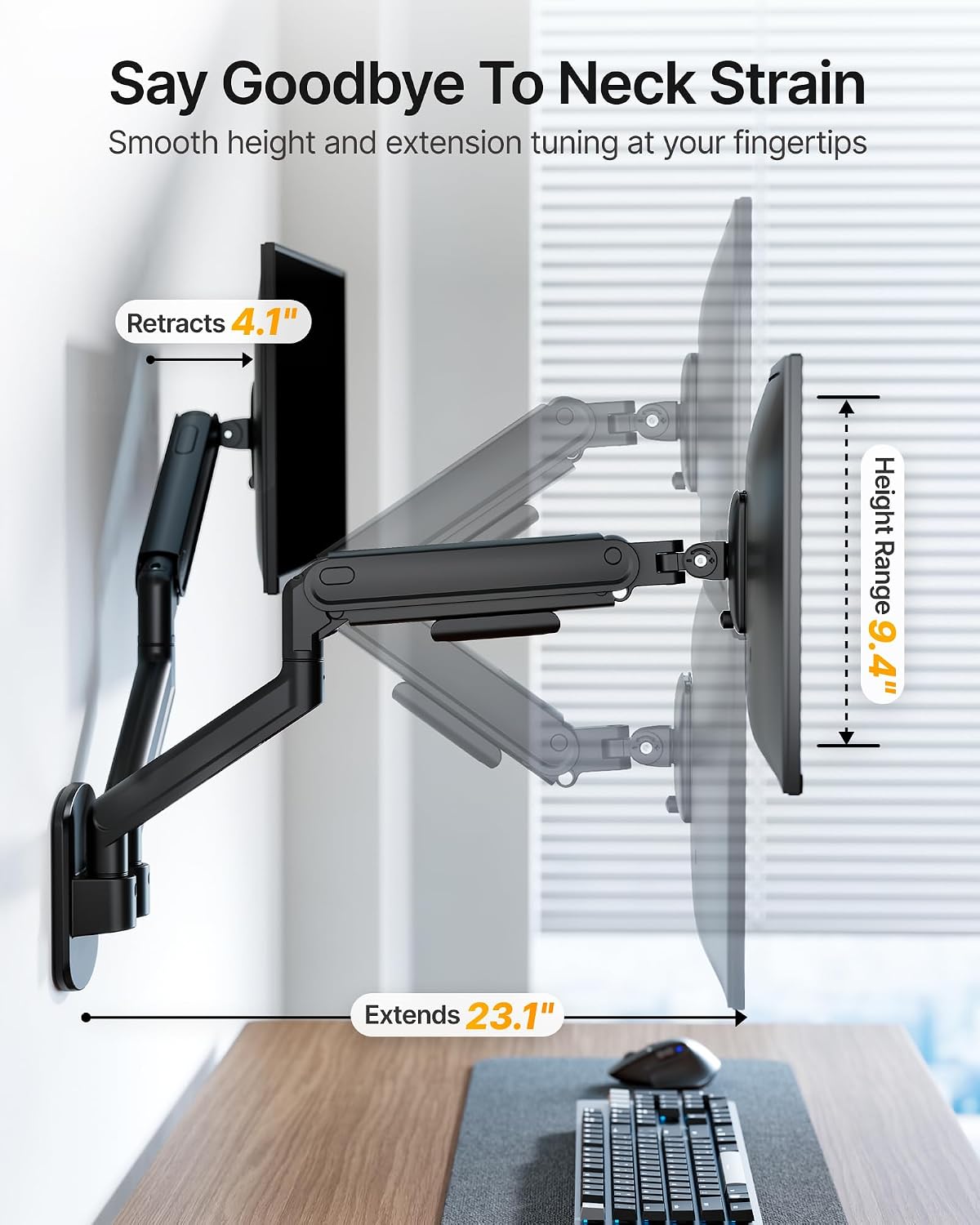 monTEK Dual Monitor Wall Mount, Full Motion Spring Arm for 17-40" Screen