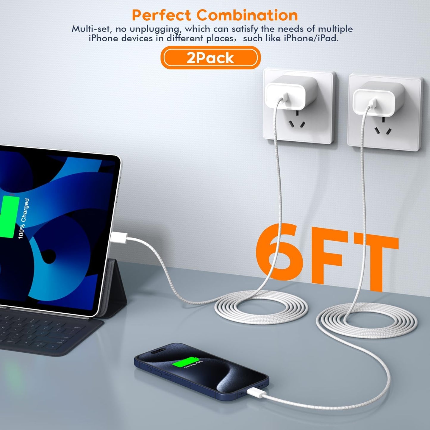 Charger for iPhone 17/16/15 Charger,Fast Charging iPhone 17/16/15 2Pack Type C Wall Adapter USB C Chargers Block 6FT USB-C to C Woven Cable for Apple iPhone 17 ProMax/Air/16 Plus/15,iPad Pro/Air/Mini