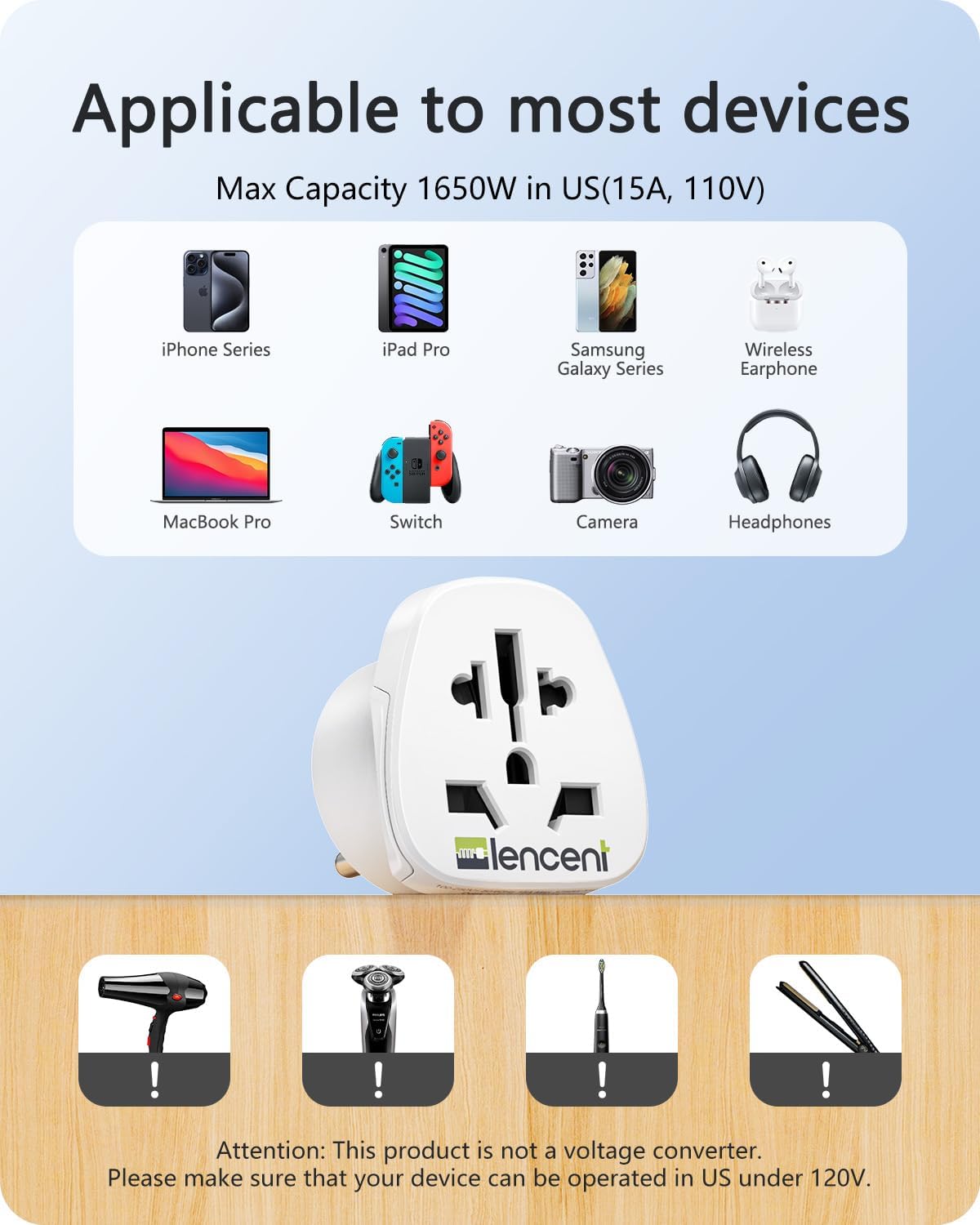 LENCENT World to US Plug Adapter, [2 Packs] European EU Europe/UK/Australia | China/Italy to USA American Outlet Power Adaptor Travel Plug Adapter