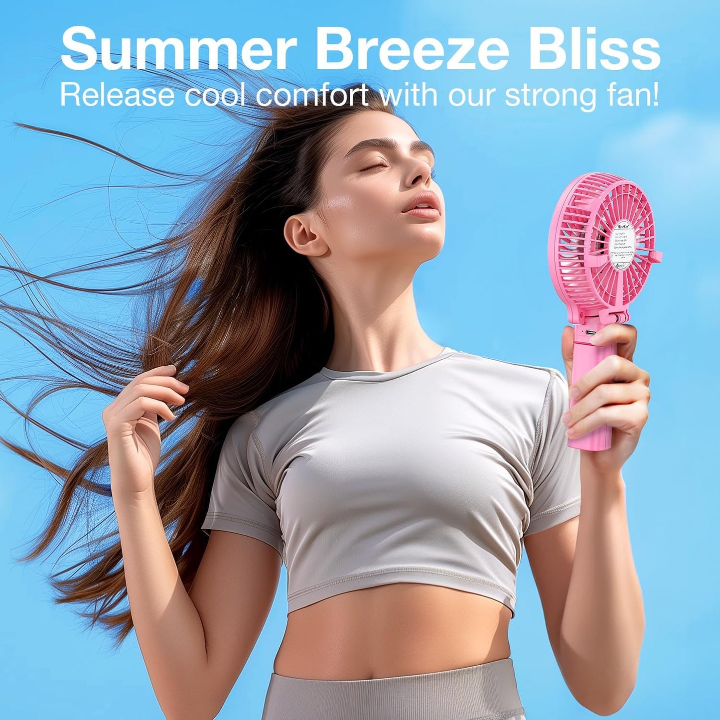 VersionTECH. Portable Handheld Fan, Powerful+Durable+4000mAh+180° Foldable, Mini Table Fans with USB Rechargeable Battery Operated Cooling Accessories for Personal Use, Travel, Office Pink