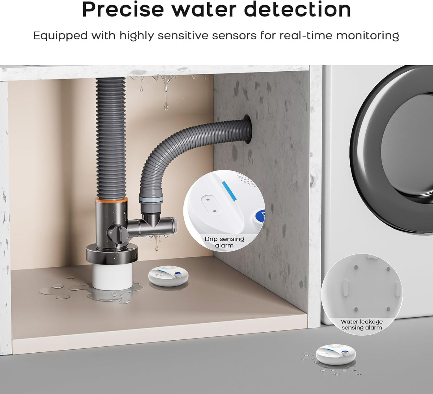 Wireless WiFi Water Leak Detectors,100dB Adjustable Loud Water Leak Sensor for Smart Life Tuya APP Control &amp; Instant Alerts,Delayed &amp; Extended Alarm Duration for Home Kitchen,Sink,NO Monthly Fees