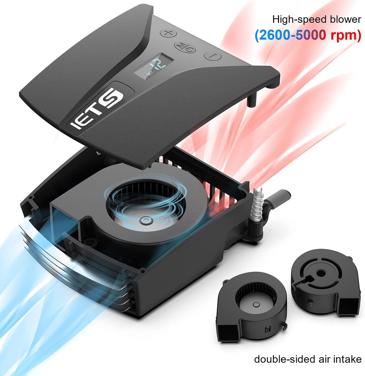 IETS GT202UB vacuum laptop fan cooler With temperature display, intelligent temperature measurement cooling, 13 wind speed (2600-5000RPM turbo fan),Perfect for Rapid Cooling of gaming laptop