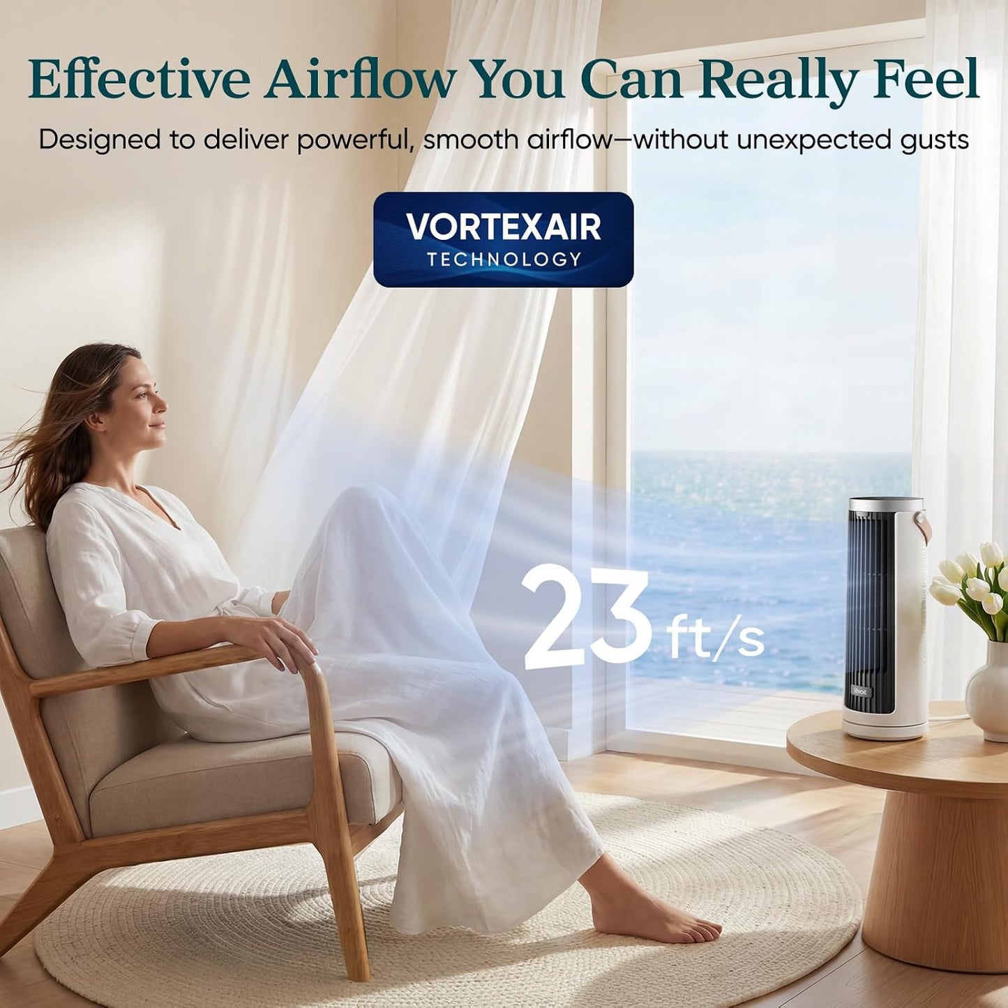Levoit Tower Fan for Bedroom, 20dB Quiet Desk Fan, Portable Fan with 23ft/s | 3 Angles 4 Speeds Mini Oscillating Fan, DC Motor, Bladeless, Easy to Carry, Remoter, 12H Timer, for Home, Room, Office, White