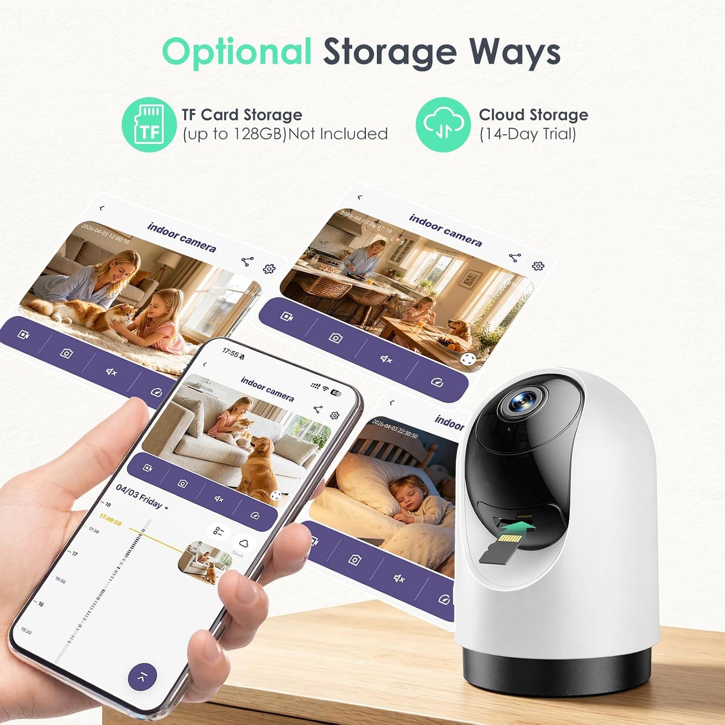 YOTON Indoor Security Camera, 2K 360° Wi-Fi Baby Monitor & Pet Camera w/Motion Tracking, 2-Way Audio, Night Vision, SD/Cloud, Compatible with Alexa & Google Home, 2.4/5GHz