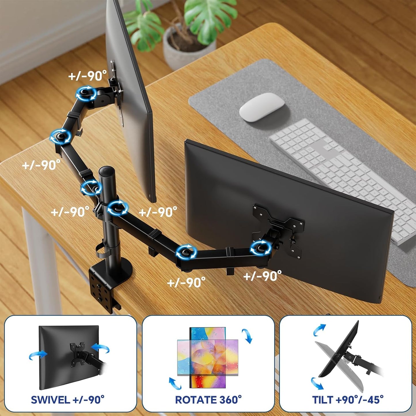 Simple Trending Dual Monitor Stand, Monitor Arm, Heavy Duty Adjustable Monitor Desk Mount for 2 Screens up to 27 Inches, (Black)