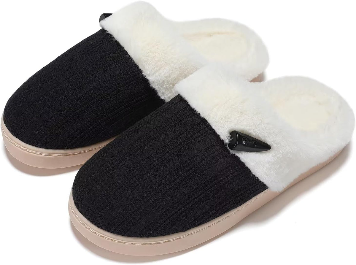 NineCiFun Women's Slip on Fuzzy Slippers Memory Foam House Slippers Outdoor Indoor Warm Plush Bedroom Shoes Scuff with Faux Fur Lining