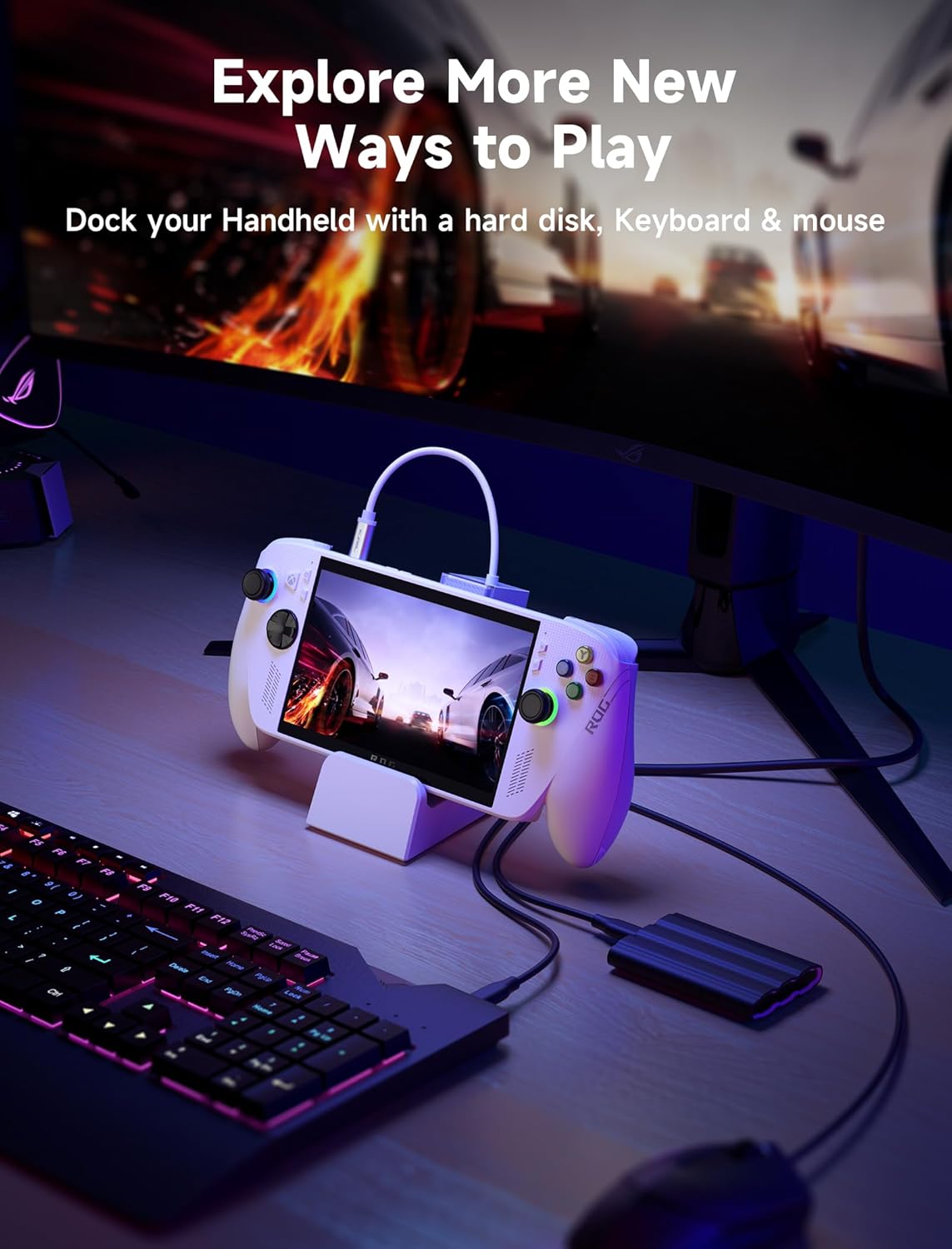 JSAUX Docking Station for ROG Xbox Ally X (2025)/ROG Ally X/ROG Ally/Steam Deck/Legion Go, 6-in-1 Dock with HDMI 4K@120Hz, Gigabit Ethernet, USB A & USB C 3.2 Gen 1, 100W Charging - HB0609 White