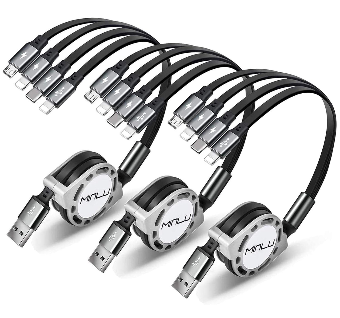 4 in 2 Multi Charging Cable 4A,Retractable USBA/C Universal Charger Cords | Multiple Charging Cord, USBA/C to Type C/L/Micro USB Ports Universal Car Charger for iPhone 17-8/Samsung/Tablets/PS-2Pack 4Ft