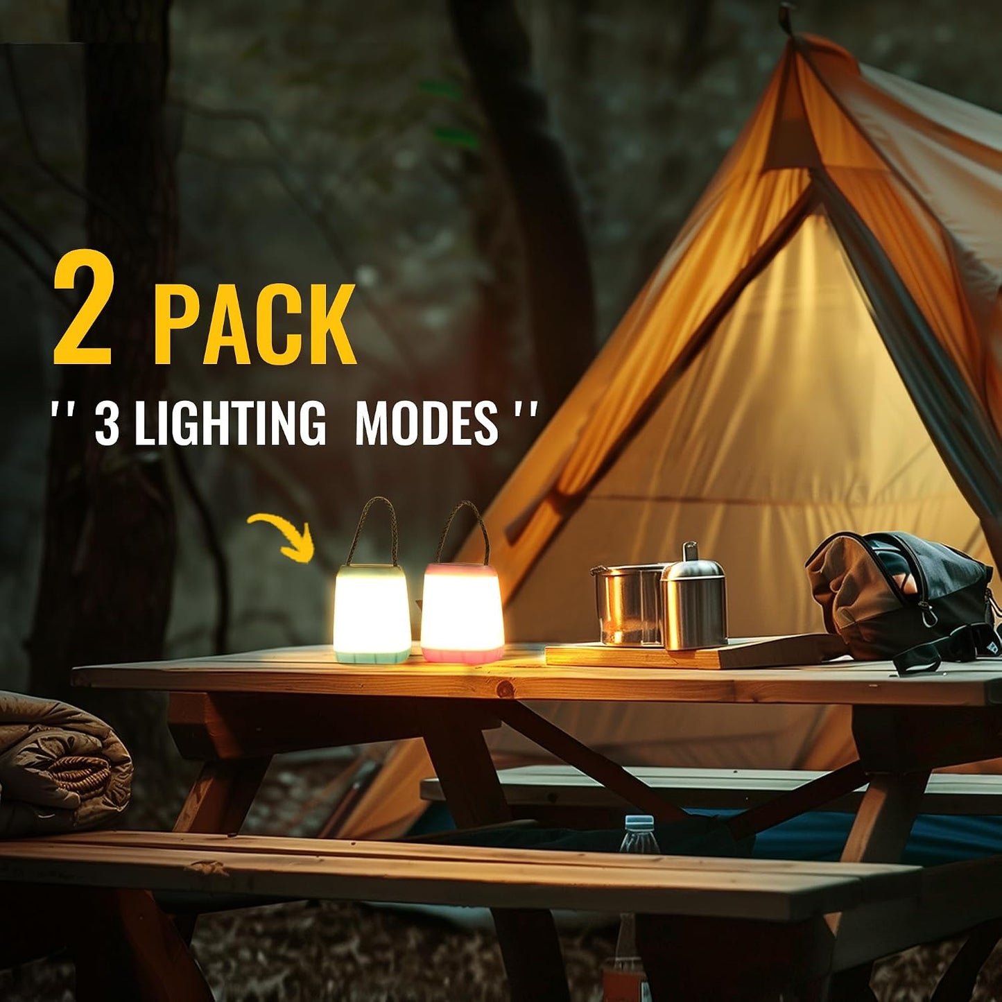 HOKOILN 2-Pack LED Camping Lights, Battery Powered Portable Tent Lantern | 3 modes, portable night light, battery powered, tent, hiking, emergency, backpacking, indoor, outdoor