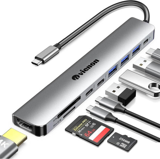 USB C Hub HDMI Adapter for Monitor, VIENON 9 in 1 USB Type C Laptop Docking Station with 4K HDMI, SD/TF Card Reader, 100W PD, Compatible for MacBook Pro, XPS Laptop (Supports DP ALT Mode)
