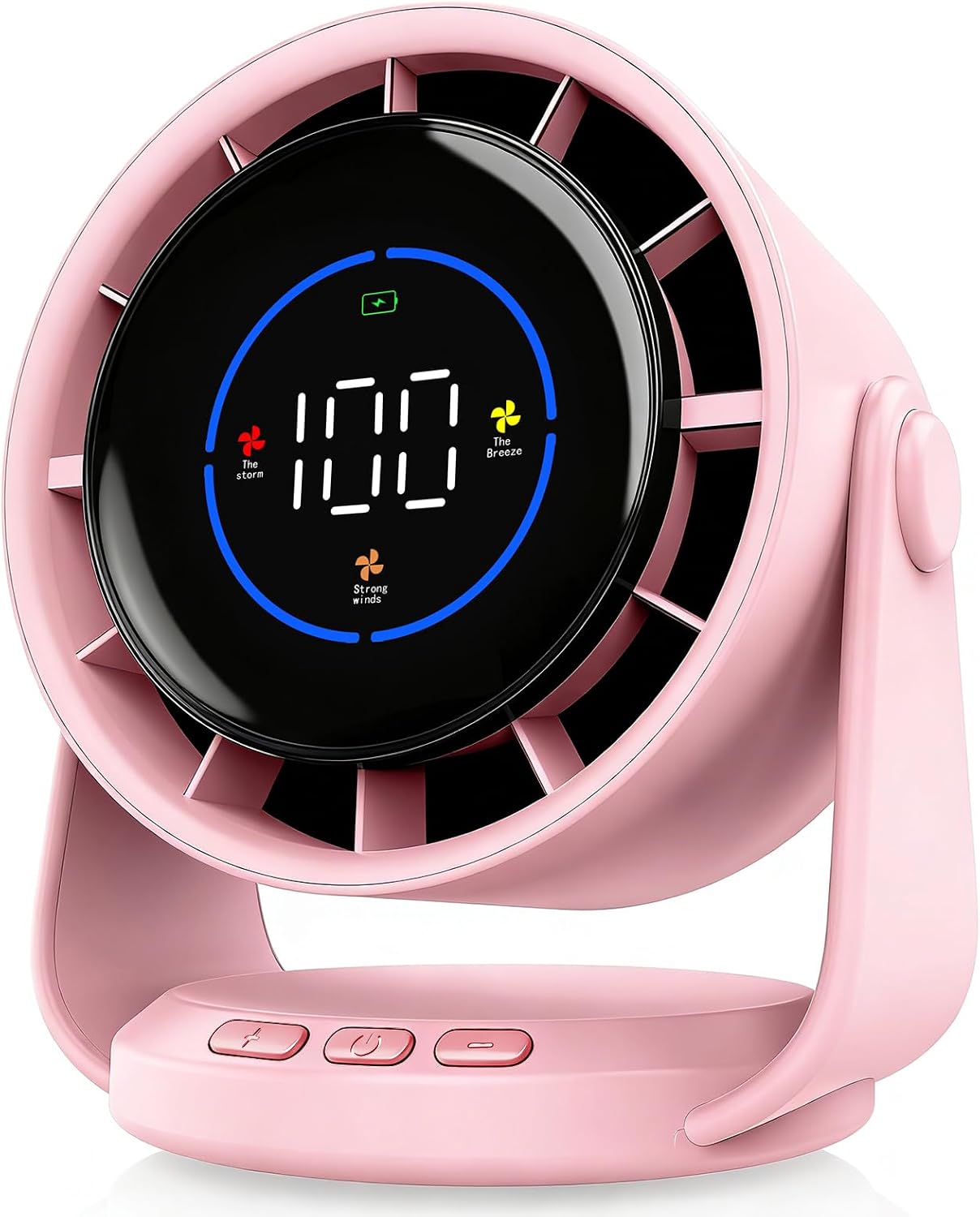 YOSHENMO Desk Fan, Turbo Table Fan for Bedroom, 100-Speed Digital Display, Low Noise, 105° Adjustable Tilt, 7.5-inch, Rechargeable Battery, Wall-Mouted Design for Home, Office, Travel Pink
