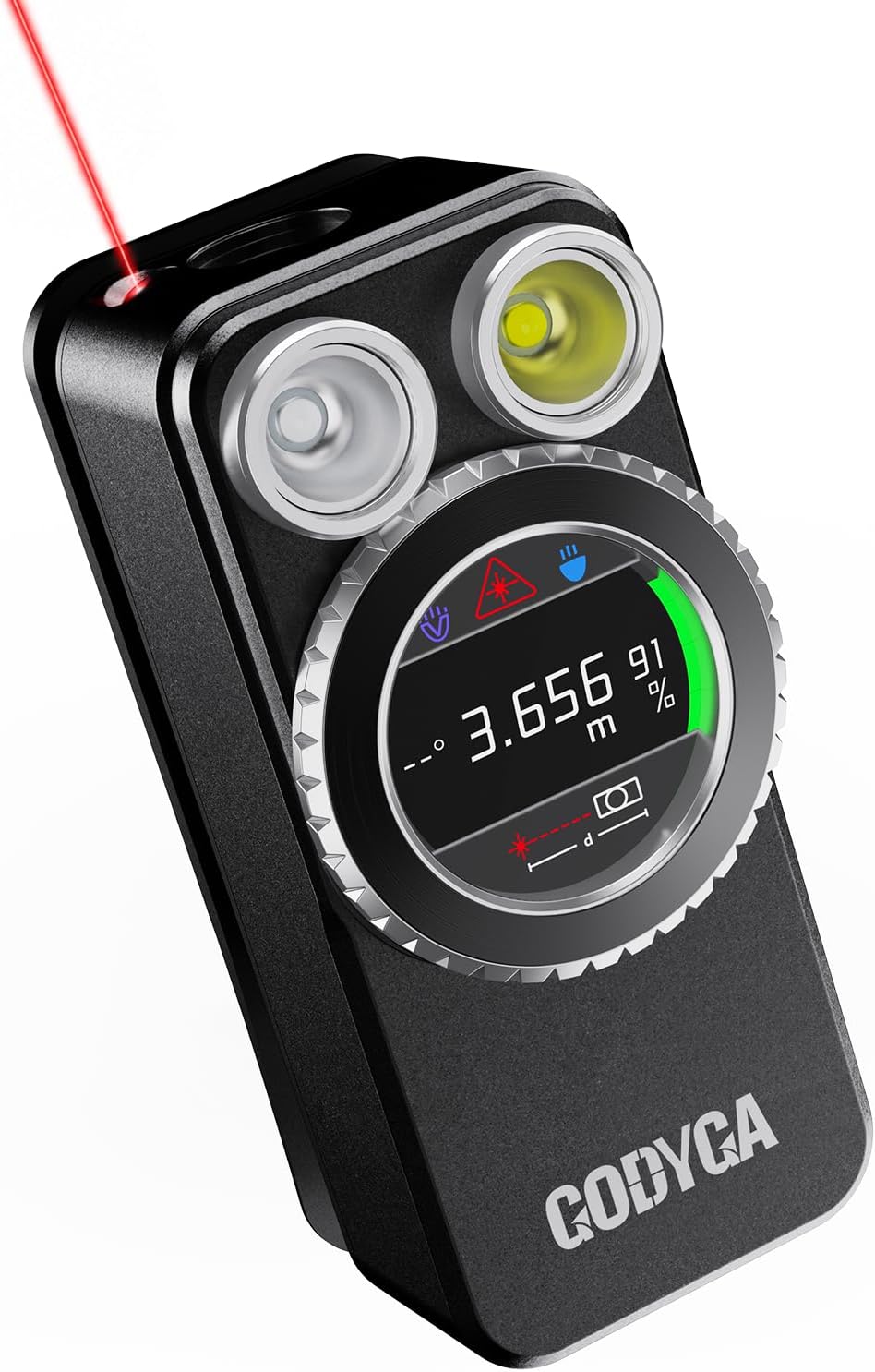 GODYGA TorchEye UDA 7-in-1 EDC Flashlight with Laser Distance Meter, Digital Angle Finder, 650 LM White & 365 nm UV Light, Area Calculator, Height Measurement, IPX6, Rechargeable Magnetic Work Light