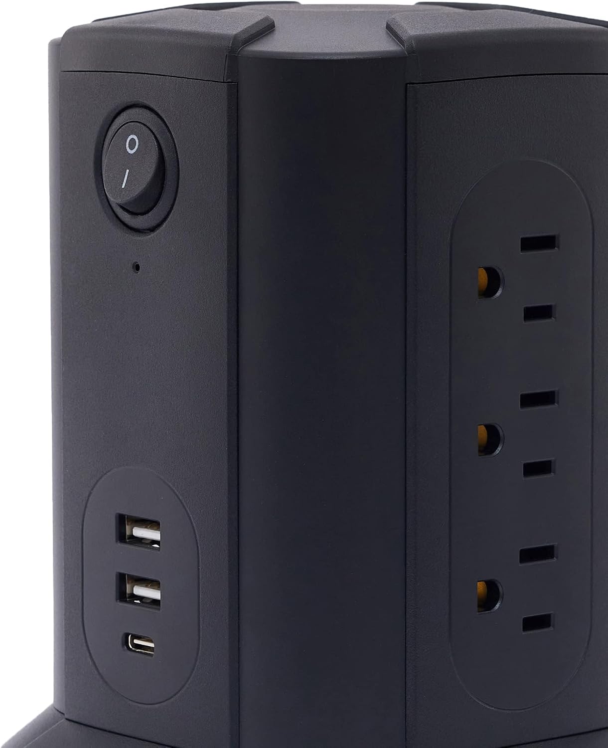 Amazon Basics Power Strip Tower Charging Station, Surge Protector 1080J, 9 Outlet with Integrated USB Charging Ports (2 USB-A and 1 USB-C), Space Saving, 15A, 6ft Cord, Black