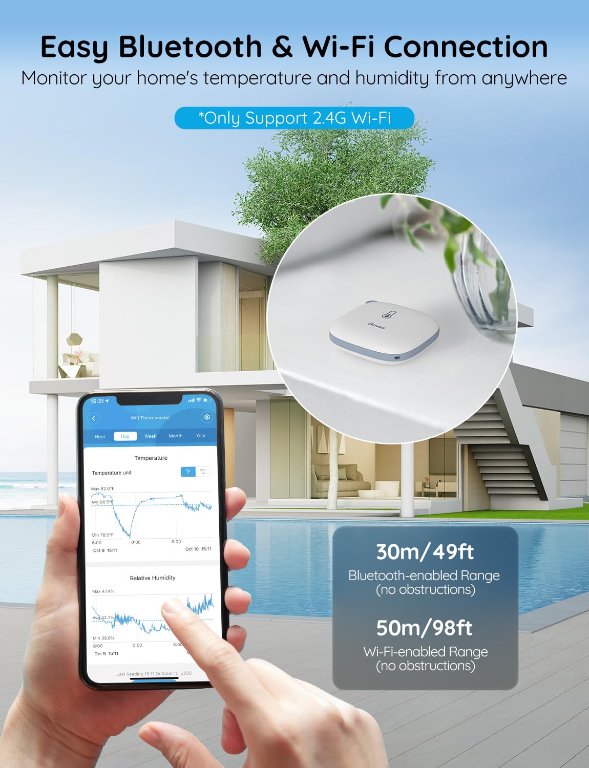Govee WiFi Thermometer Hygrometer H5179 with App Notification Alert | Humidity temperature sensor, portable. Wireless remote monitor greenhouse, incubator, wine cellar with 2-yr data