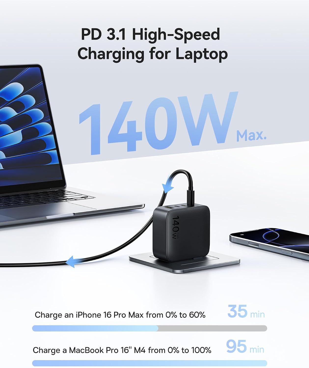 Baseus PD3.1 140W USB C Charger PPS Fast Charger Type C Fast Charging Block | USB C Brick for MacBook Air/Pro, Pixelbook, iPad, iPhone 17/16/15 Series, Galaxy S25 Ultra and More