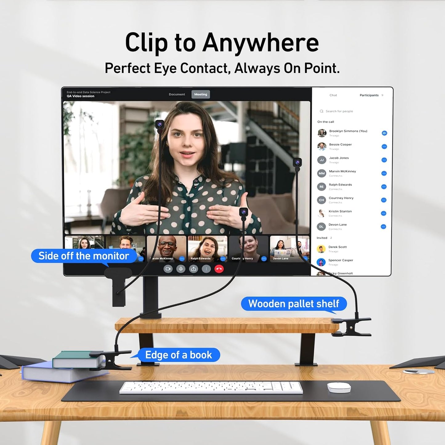 NIVEOLI 4K Center Screen Webcam with Microphone, AutoFocus 4K Middle Screen Webcam USB Type-C/A Adapter, Eye Level Camera Plug&Play (Clamp)