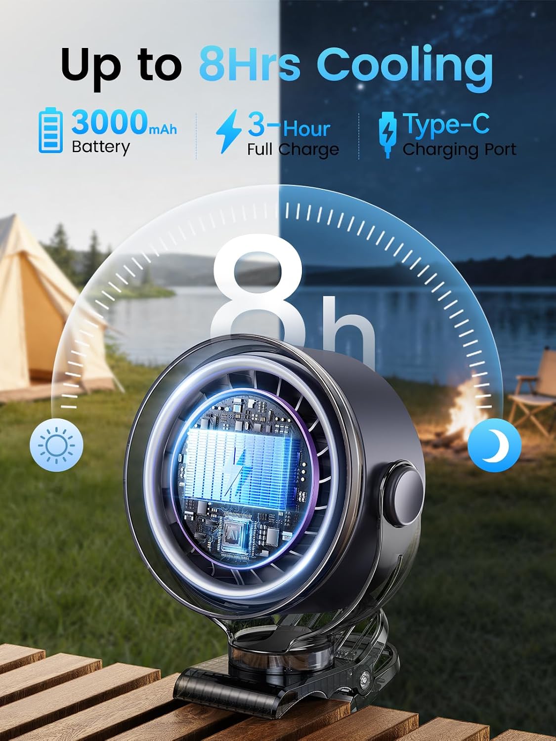 Clip on Fan, Rechargeable USB Fan with Sturdy Clamp, LED Display, 100 Speeds, 3000mAh Battery, 360° Rotation, 5.5 Inch Portable Fan for Stroller Bed Camping Treadmill Car Black