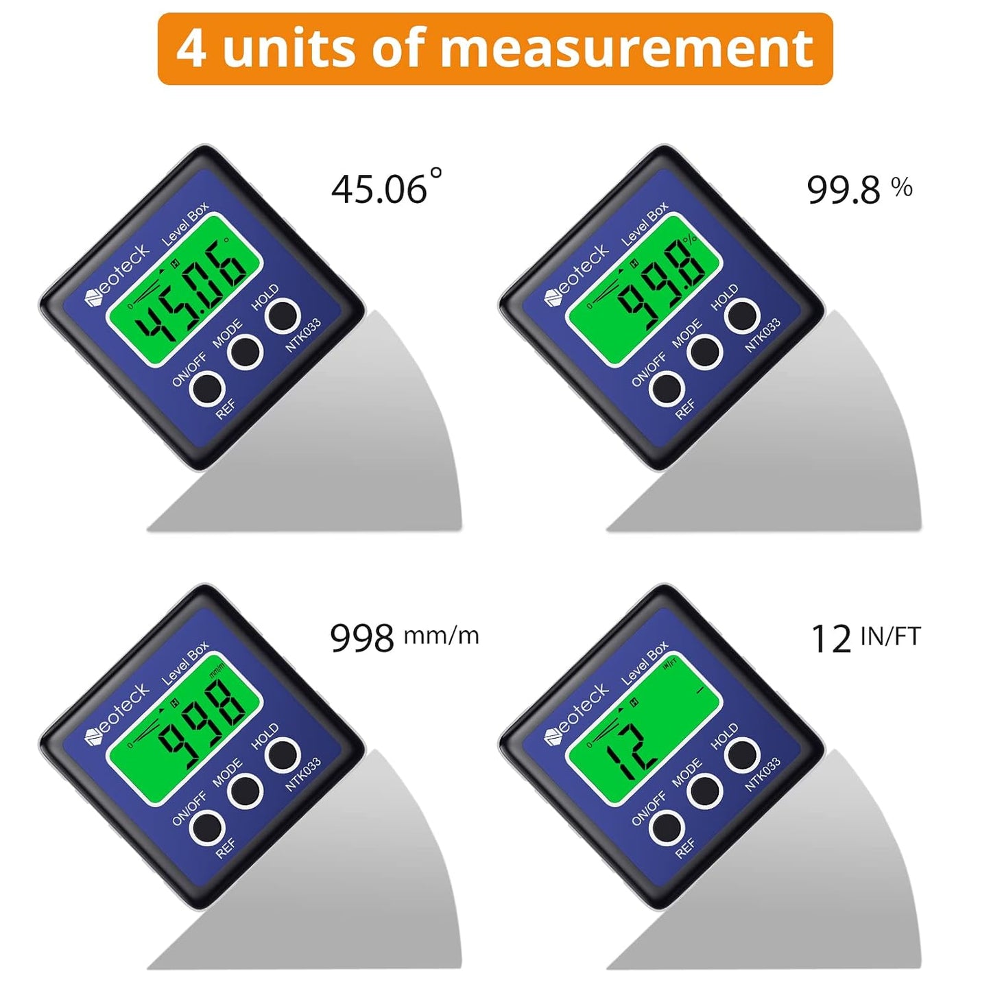 Neoteck Digital Angle Finder LCD Digital Angle Gauge Waterproof Protractor Inclinometer Bevel Box for Helicopter Bevel Angle of Miter Saw Automobile Test and Repair and ect-Blue