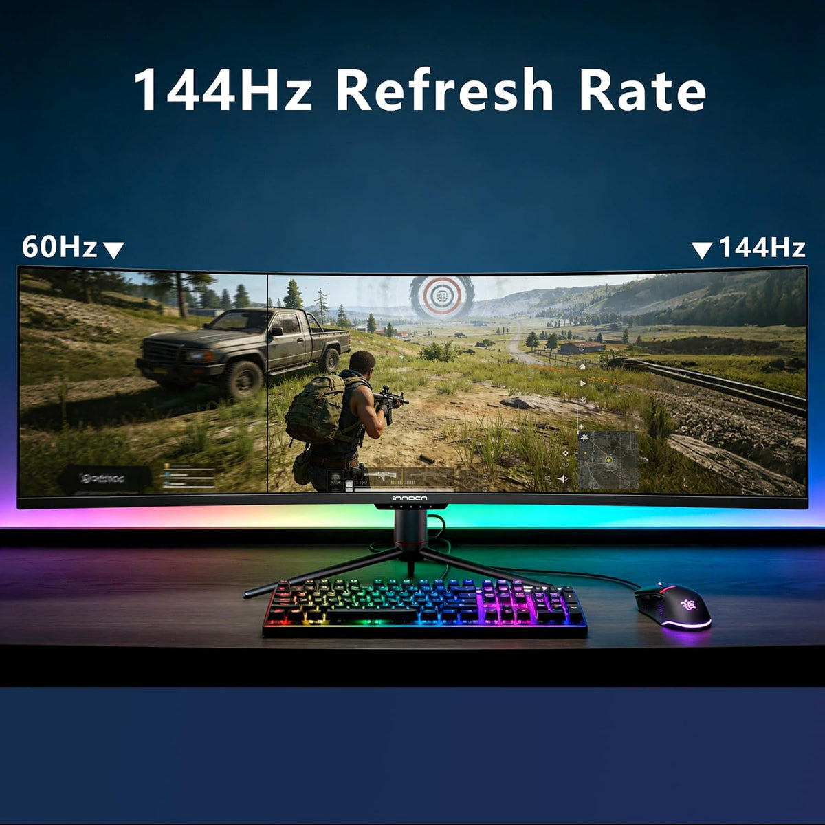 INNOCN 49" Curved Ultrawide 3840 x 1080P 144Hz Monitor, Screen Split for Productivity/Gaming, 32:9, R1800, HDR400, USB C, DisplayPort, HDMI, Speakers, Adjustable, Black