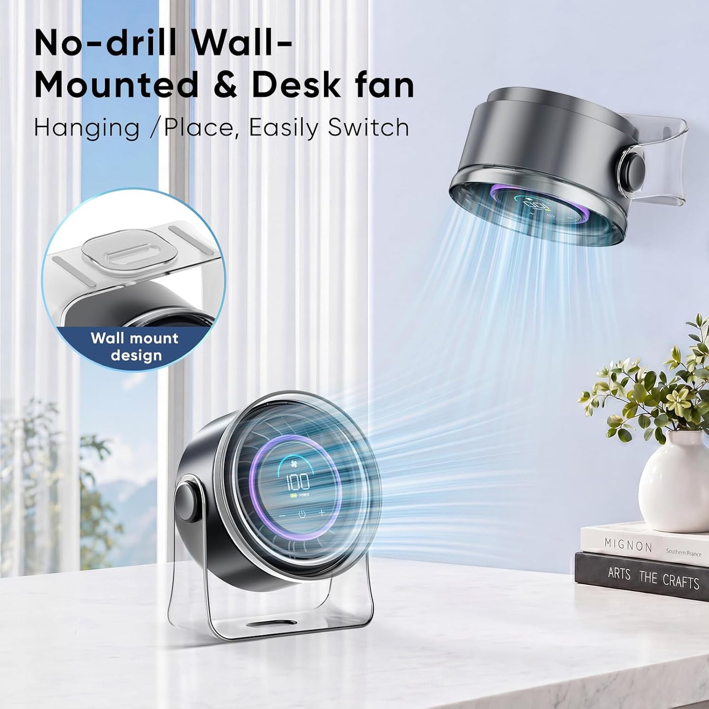 FRONTSUN Portable Desk Fan,Quiet Fan for Bedroom,Portable Fan withTurbo Airflow,Fans with 100 Speeds Digital Display, 360° Tilt,Rechargeable Battery Powered Fan,Small Fan for Home