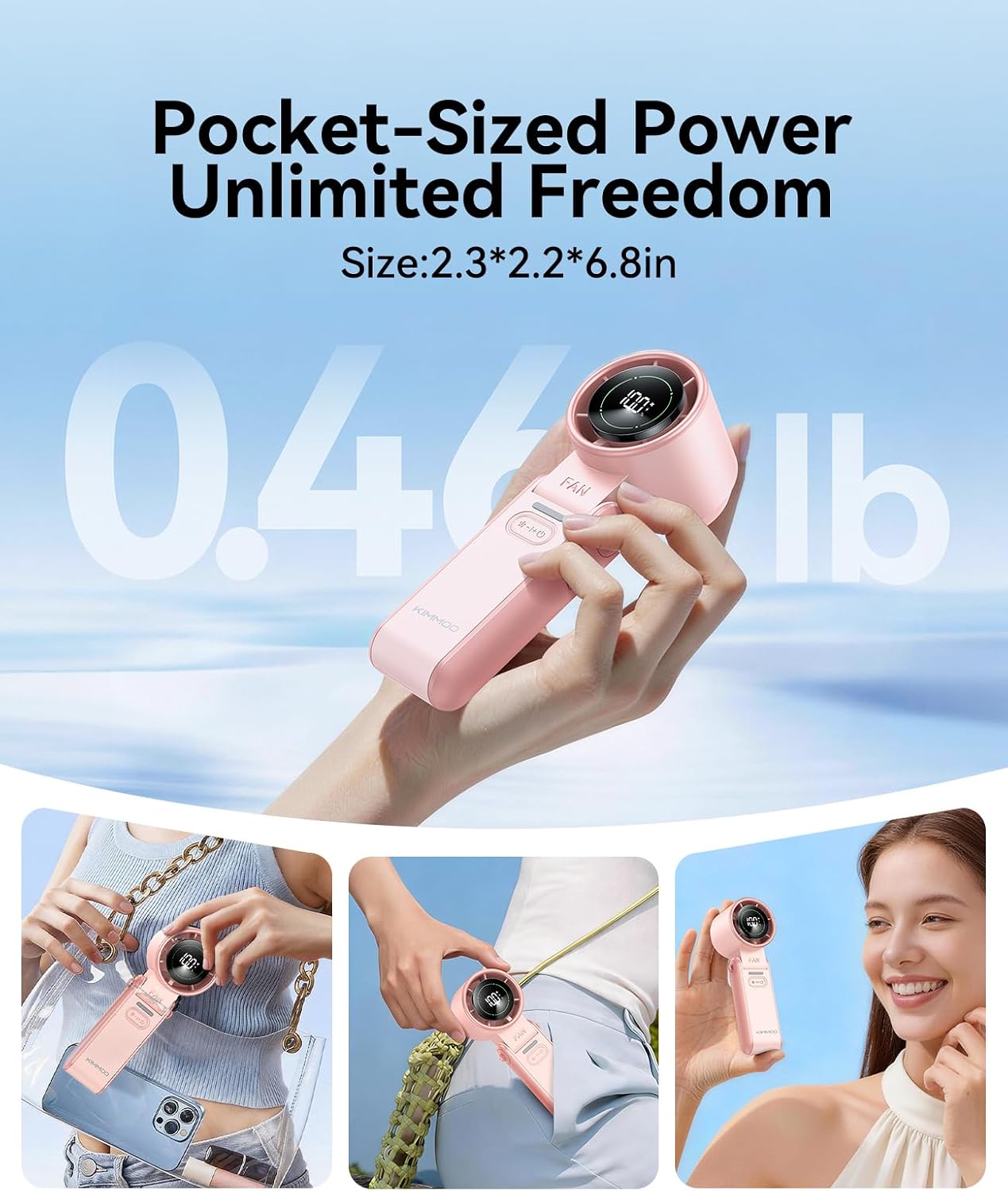KIMMOO 3-in-1 Portable Handheld Turbo Fan-100 Speeds,Powerful 20000 RPM, 12Hrs Cooling, LED Display, 120° Rotation, USB Rechargeable Mini Hand Held Personal Fan for Travel Makeup Outdoor Indoor, Pink
