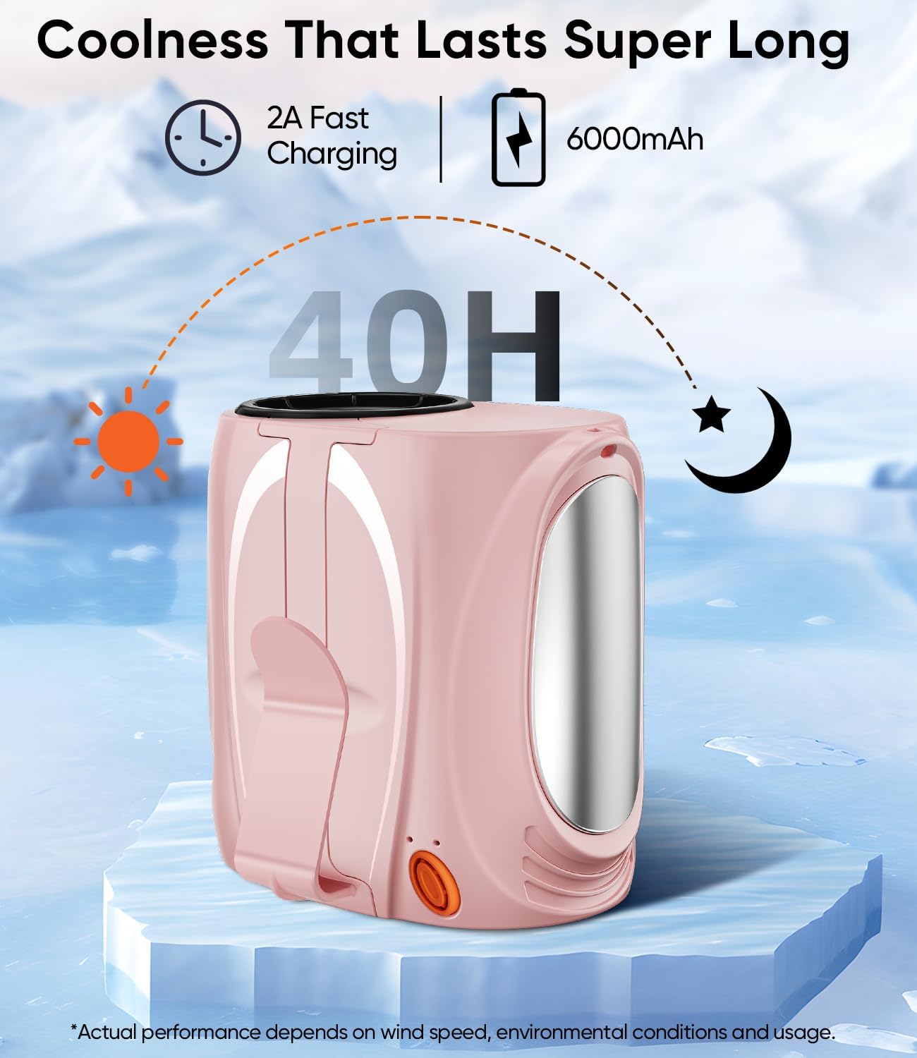 Tedajo AI Portable Waist Fan, 6-Speed 16000RPM Strong Turbo Airflow, 40H Max Cooling Battery Powered Personal Fan Rechargeable, Hands-Free for Work, Outdoor, Travel, Gift for Women - Pink