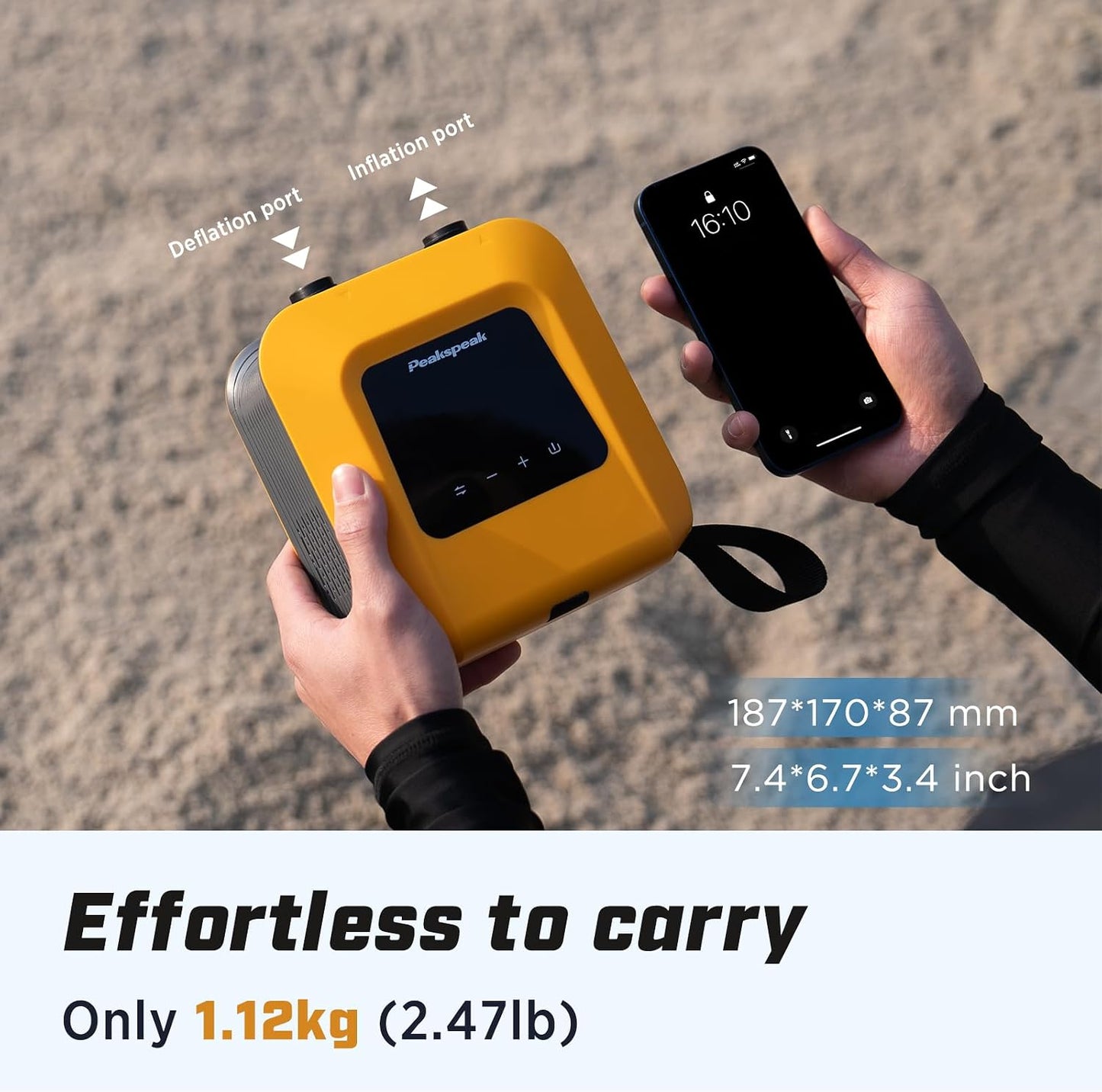 Peakspeak Electric Paddle Board Pump, 20PSI Rechargeable SUP Pump | Cordless, Battery Operated, Portable, Dual Stage Inflation & Deflation, for SUP, Kayaks, Boats, Tents