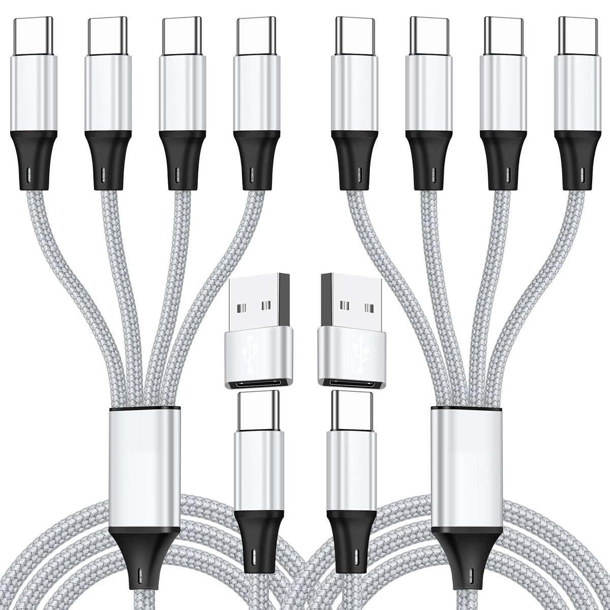 USB C Splitter Multi Charging Cable,USB A/C to USB C QC 3.0 Fast Charging[2Pack 4Ft], 4 in 2 Multi Charger Cord, with 4 Type-C Connectors Compatible with Cell Phones Tablets and More