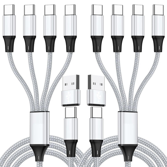 USB C Splitter Multi Charging Cable,USB A/C to USB C QC 3.0 Fast Charging[2Pack 4Ft], 4 in 2 Multi Charger Cord, with 4 Type-C Connectors Compatible with Cell Phones Tablets and More