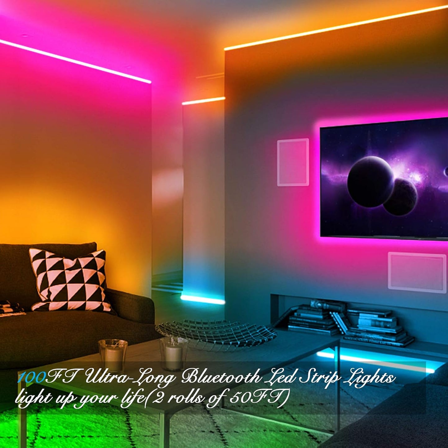 DAYBETTER Led Strip Lights 100 ft Smart with App Remote Control, 5050 RGB for Bedroom, Living Room, Home Decoration, Music Sync Color Changing for Room Party(2 Rolls of 50 ft)