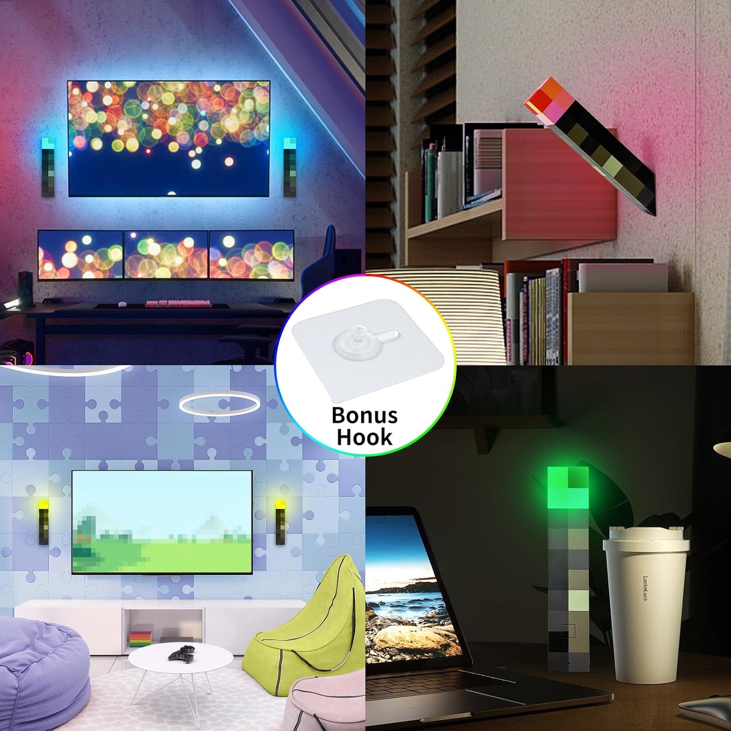 7-Color Wall Torch Lamp, Rechargeable Handheld Night Light for Room Decor | Hand Held & Wall Mountable Table Light for bedrooms, playrooms, cosplay, camping and travel, party decor, gift for boys