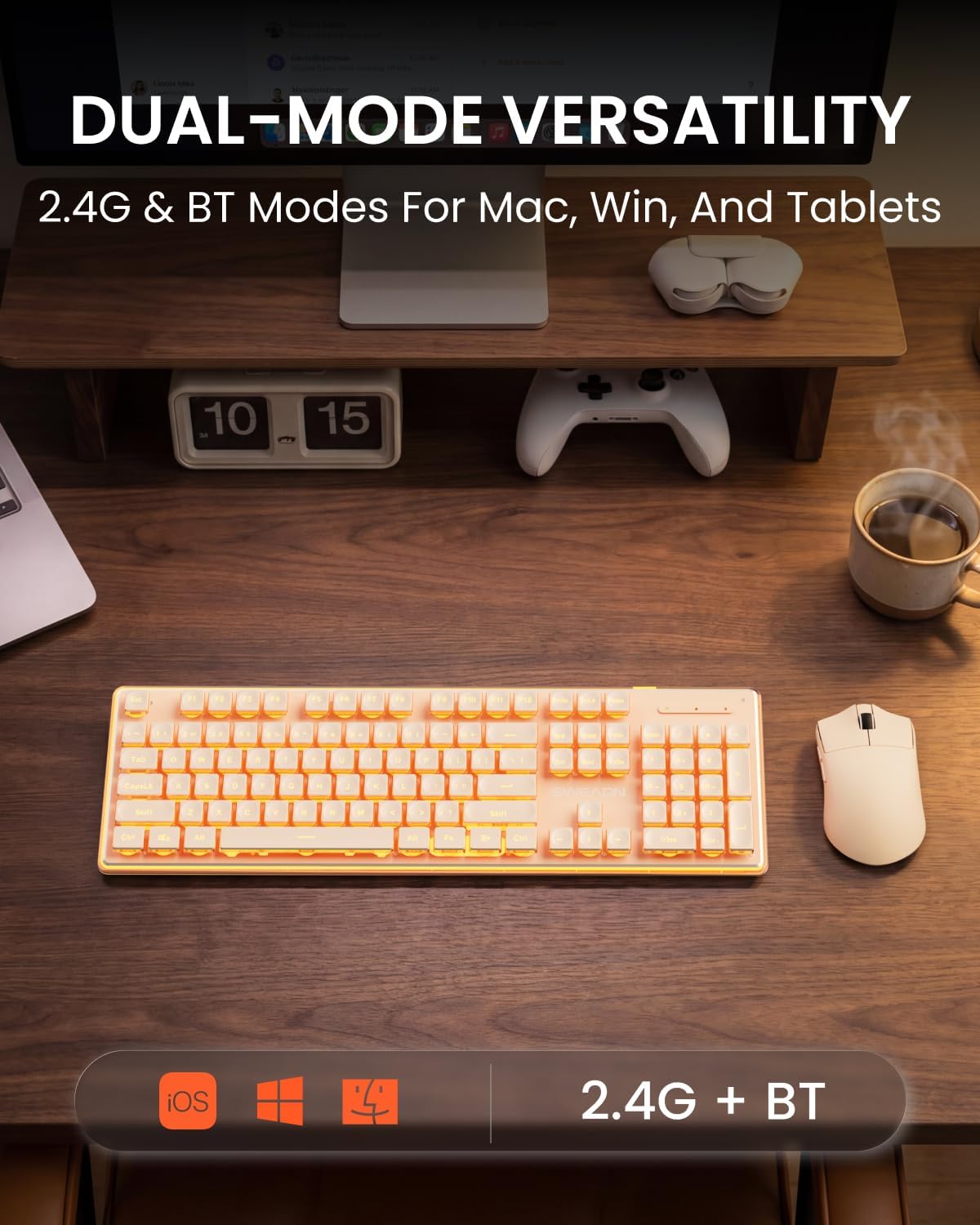 Wireless Keyboard and Mouse Combo with Warm Backlit Pudding Keycaps